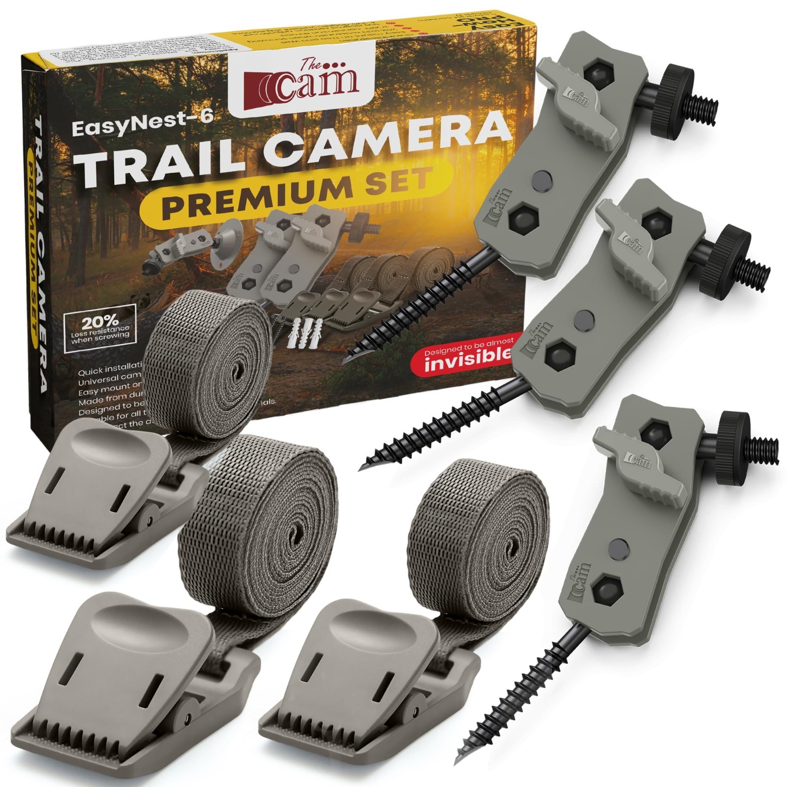 6 Pack Trail Camera Mount Kit - 3 Metal Mounts & 3 Straps, 360° Adjustable for H