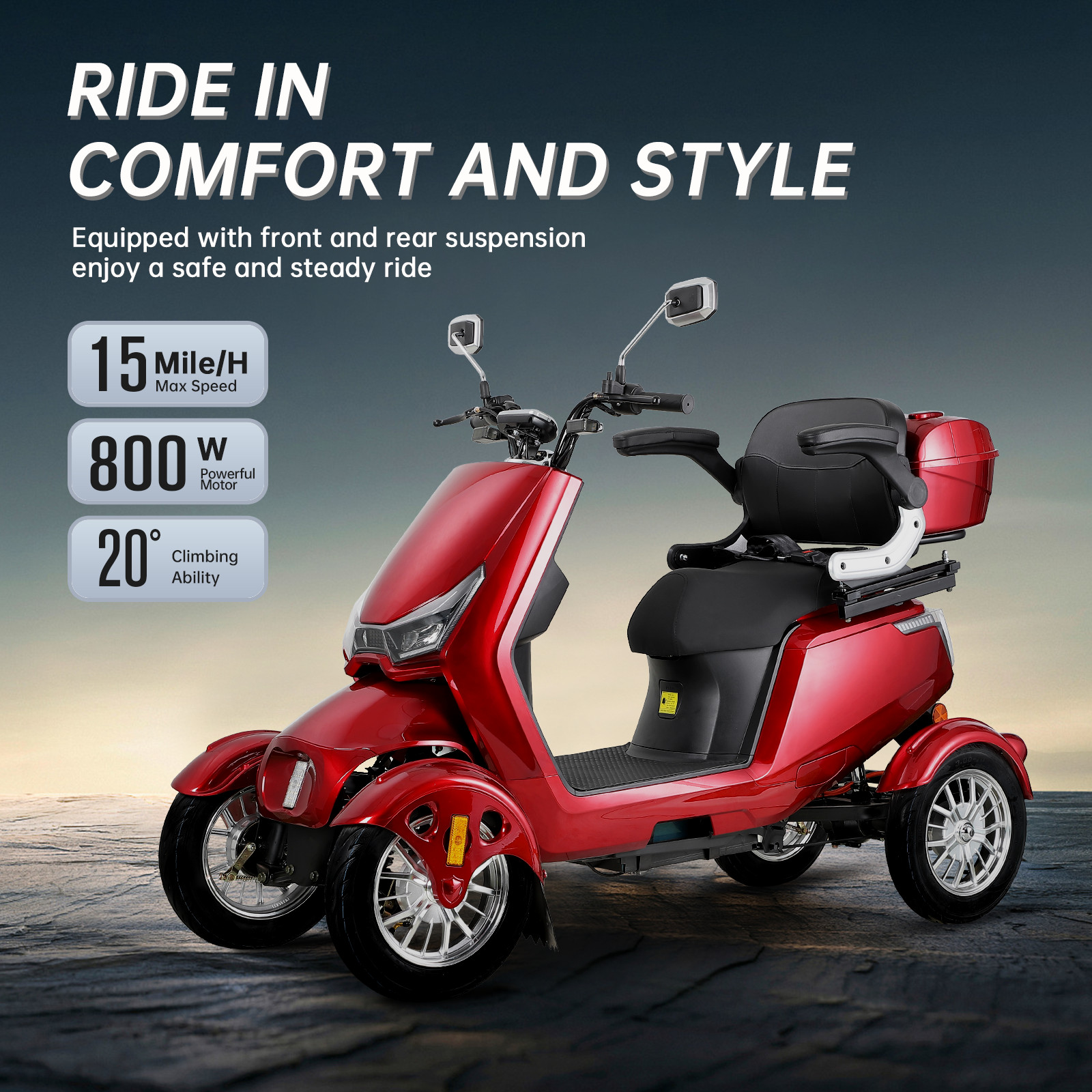 440lbs Mobility Scooter 31mi Range Full LED Safety Features