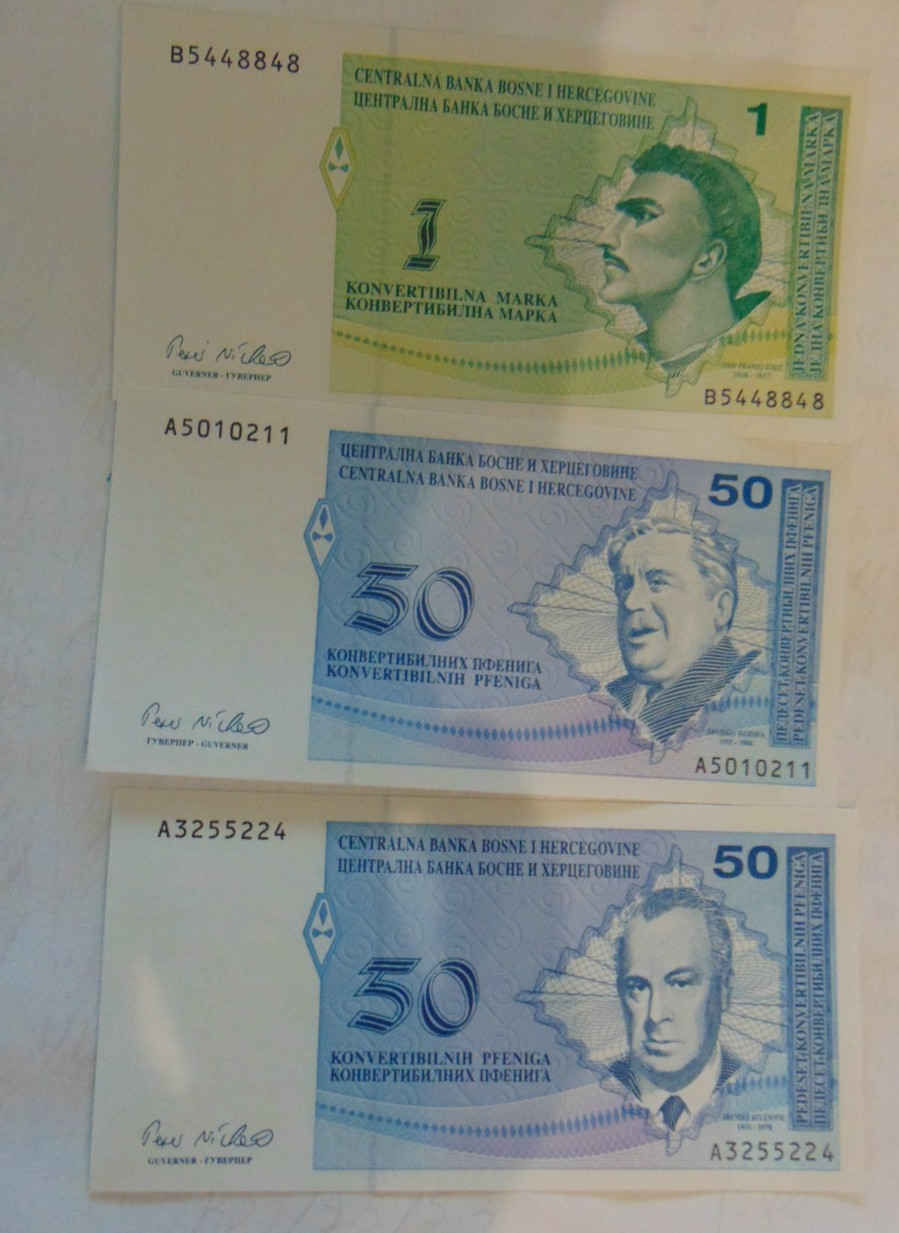 26.04#09: Lot of 3/ 50 Pfeniga  2x 1 Marka (1998) P-57a. 58, 59 UNC