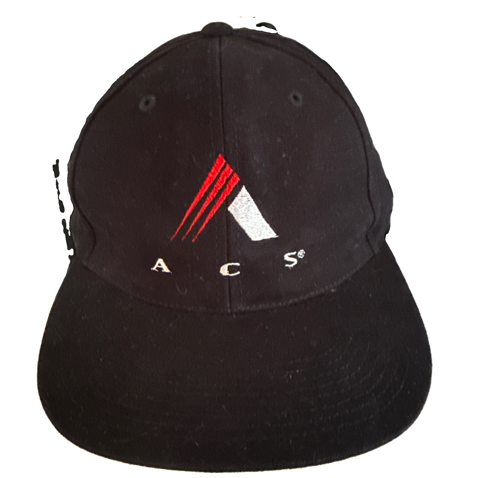 ACS in White Logo Red White on Black Hat Cap Strap Buckle OSFA