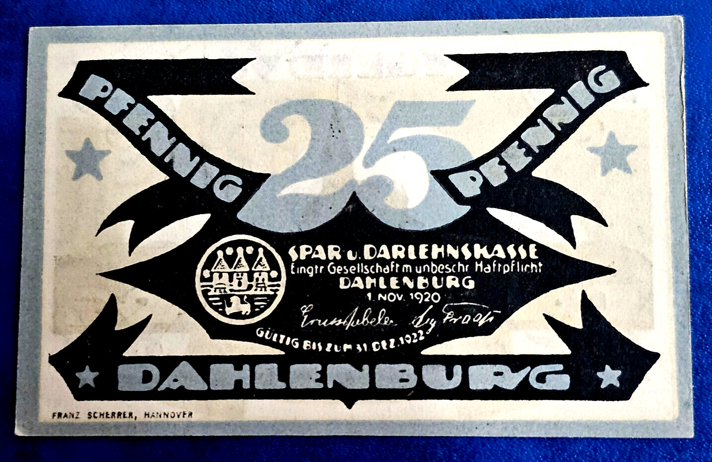 DAHLENBURG NOTGELD 25 PFENNIG 1920 EMERGENCY MONEY GERMANY BANKNOTE (32552)