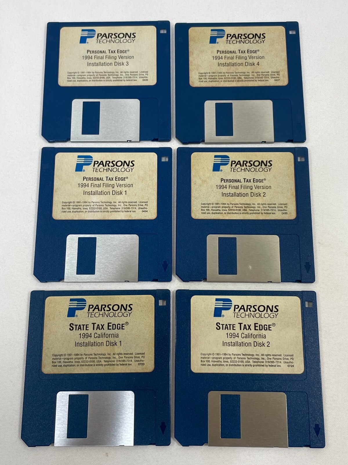 Vintage 1994 Parsons Technology Software State & Personal Tax Edge 3.5" Floppy 6