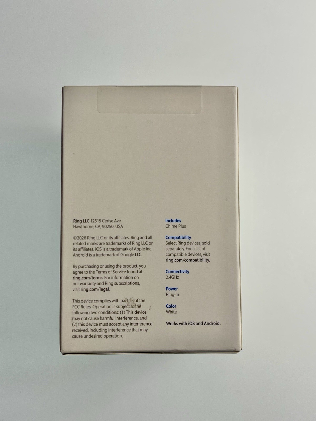 Ring Chime Plus Clear Audio Alert System White