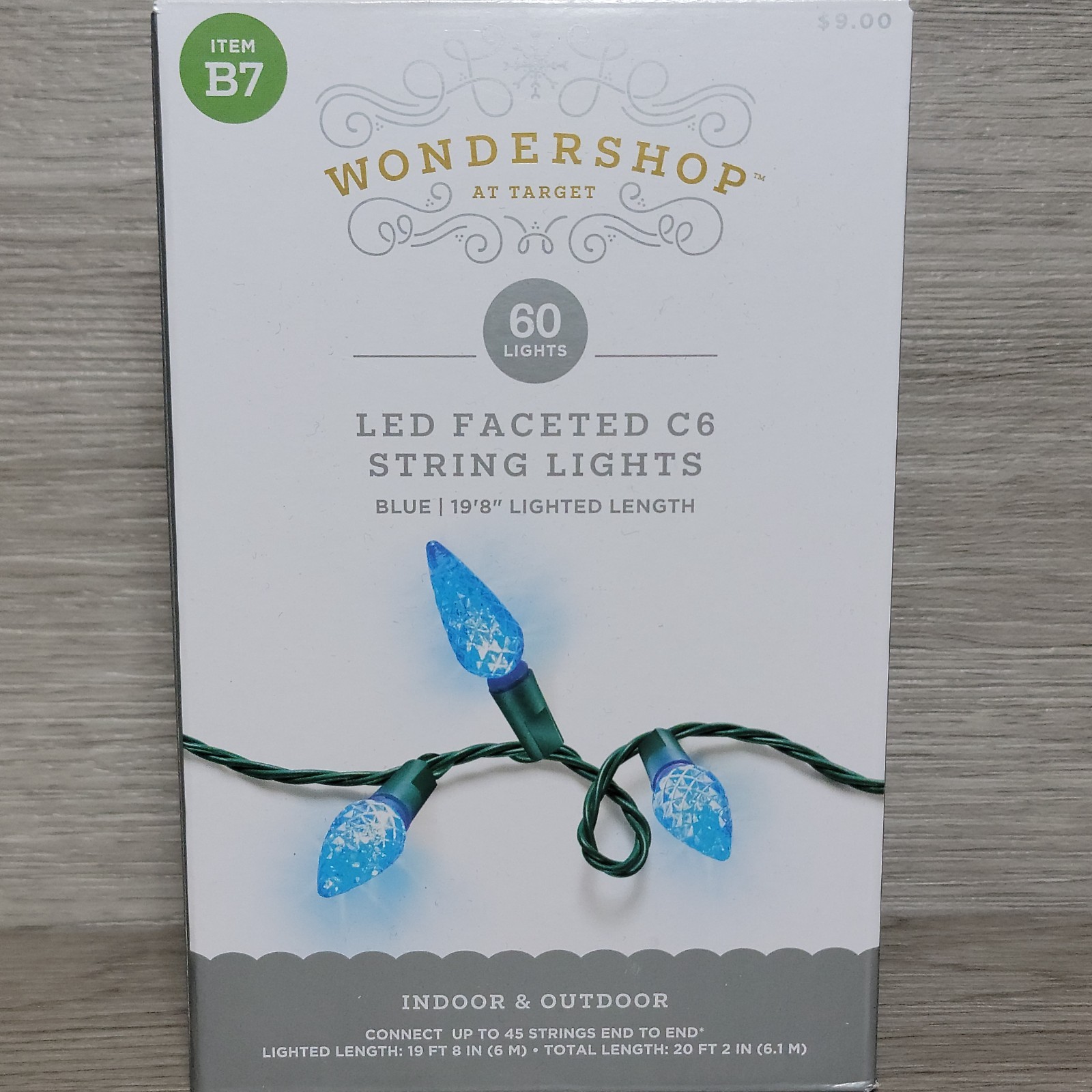 Wondershop Blue Faceted LED C6 String Lights 19'8" Length 60 Lights Indoor/Out