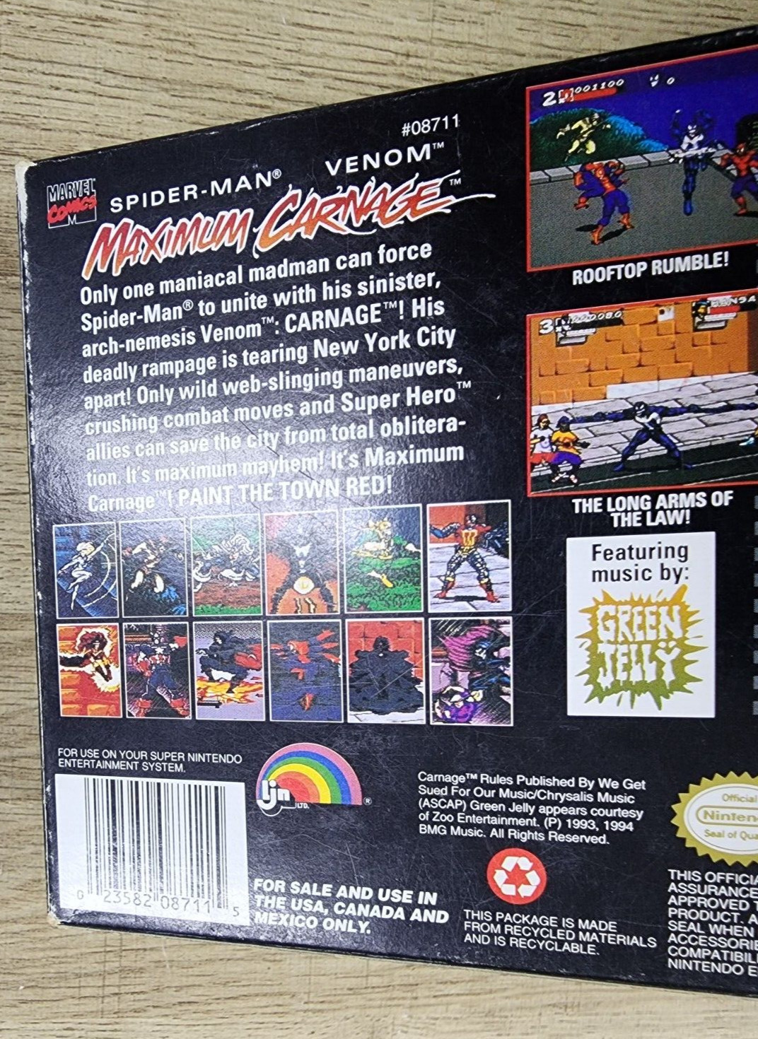 USED AUTHENTIC BOX ONLY - NO GAME - NO MANUAL - MAXIMUM CARNAGE - SNES