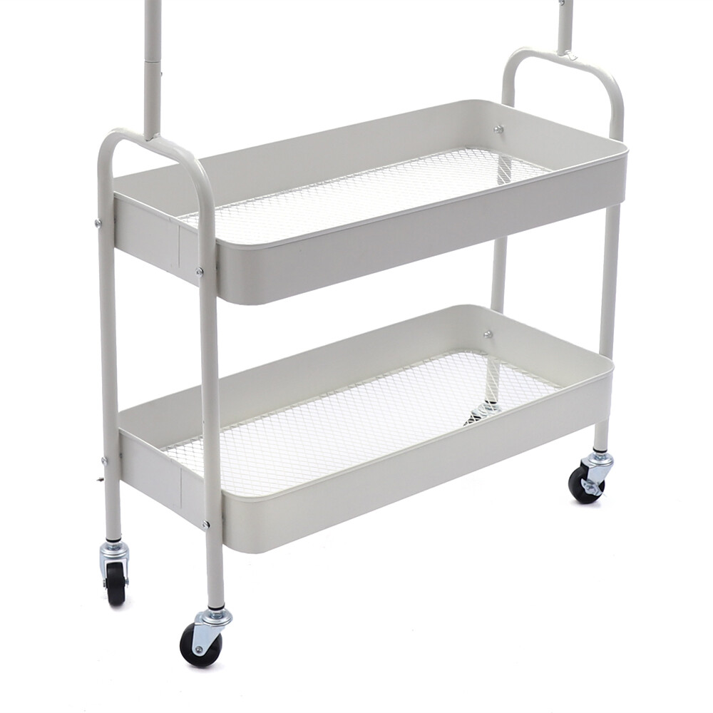 2-In 1 Garment Rack Clothing Rack With 2 Tier Metal Basket Rolling Storage Cart
