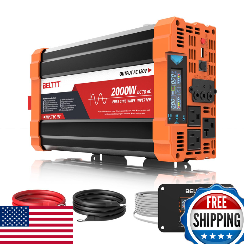 Belttt 2000W Pure Sine Wave Inverter Inverter 12V Dc To 120V Ac For Solar Rv
