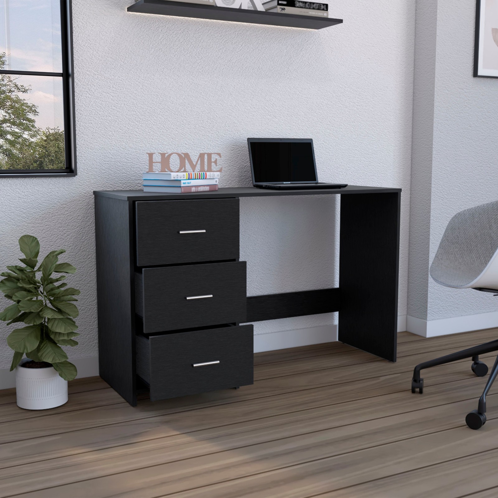 Writing Desk, 3 Drawers, Black