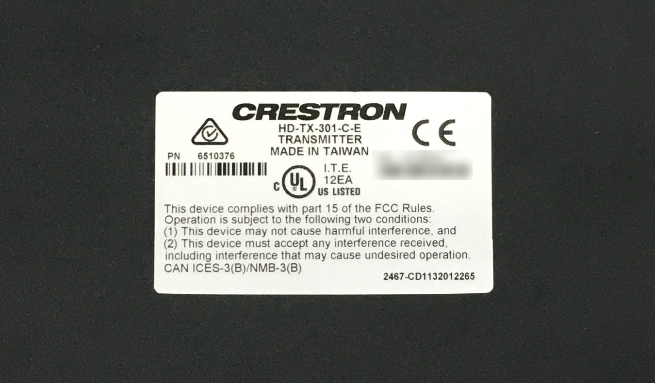 Crestron HD-TX-301-C-E Multiformat Switch & Transmitter HDMI VGA 6510376