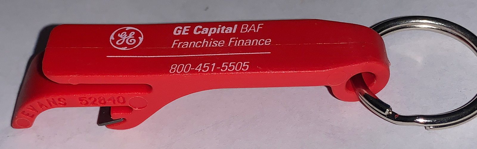 RED ADVERTISING BOTTLE OPENER KEYCHAIN GE CAPITAL BAF FRANCHISE FINANCE