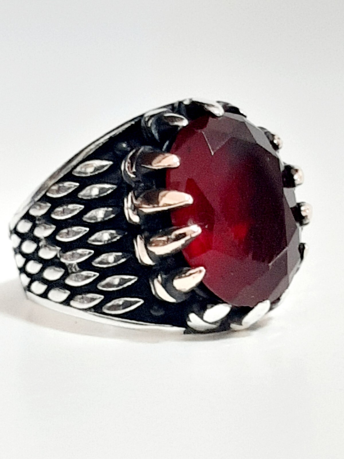 Men's Ring 925 Silver Solitaire Ruby Spinel Ring Man Sterling $