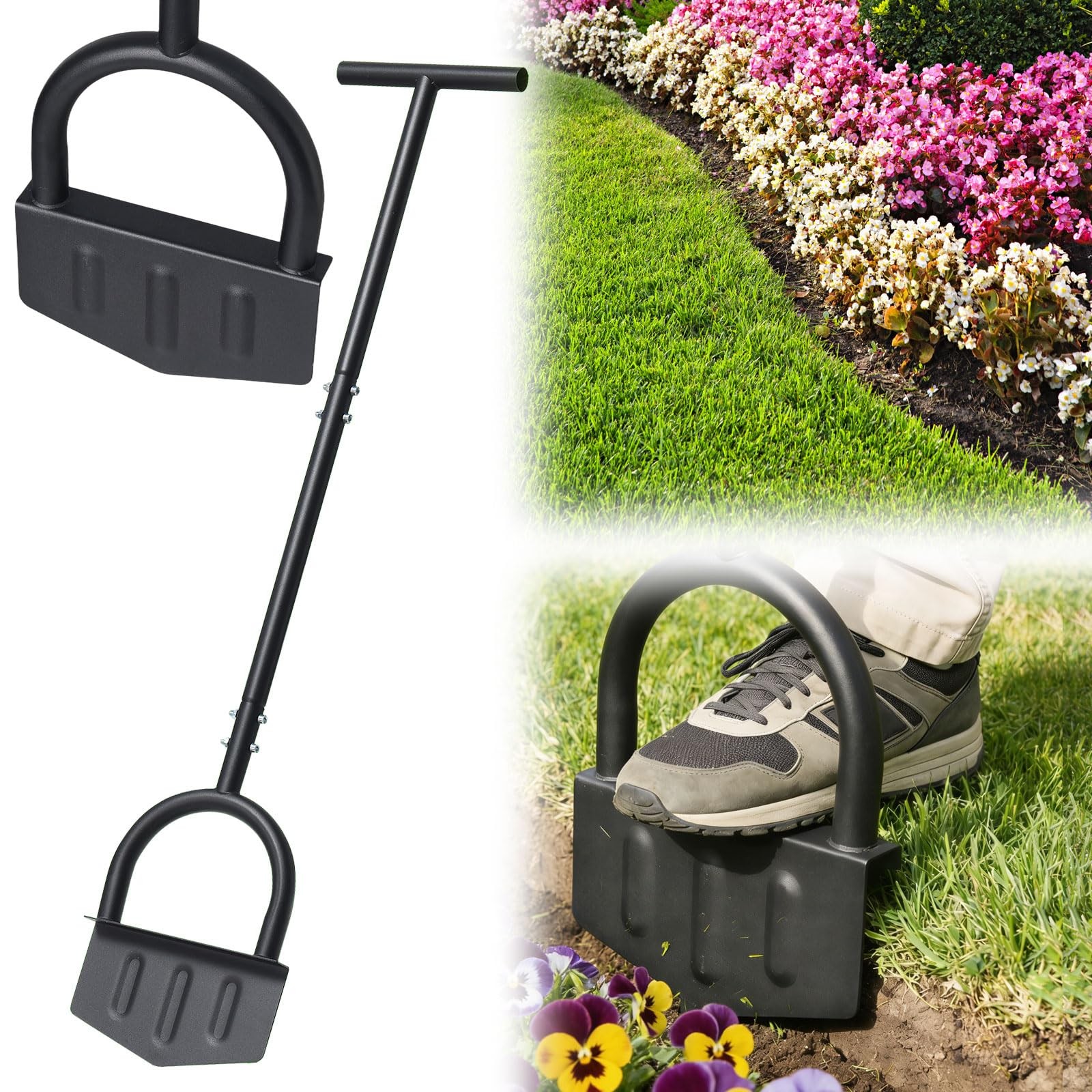 Lilyvane Heavy-Duty Manual Grass Edger 41 Inch – Half Moon Lawn Black