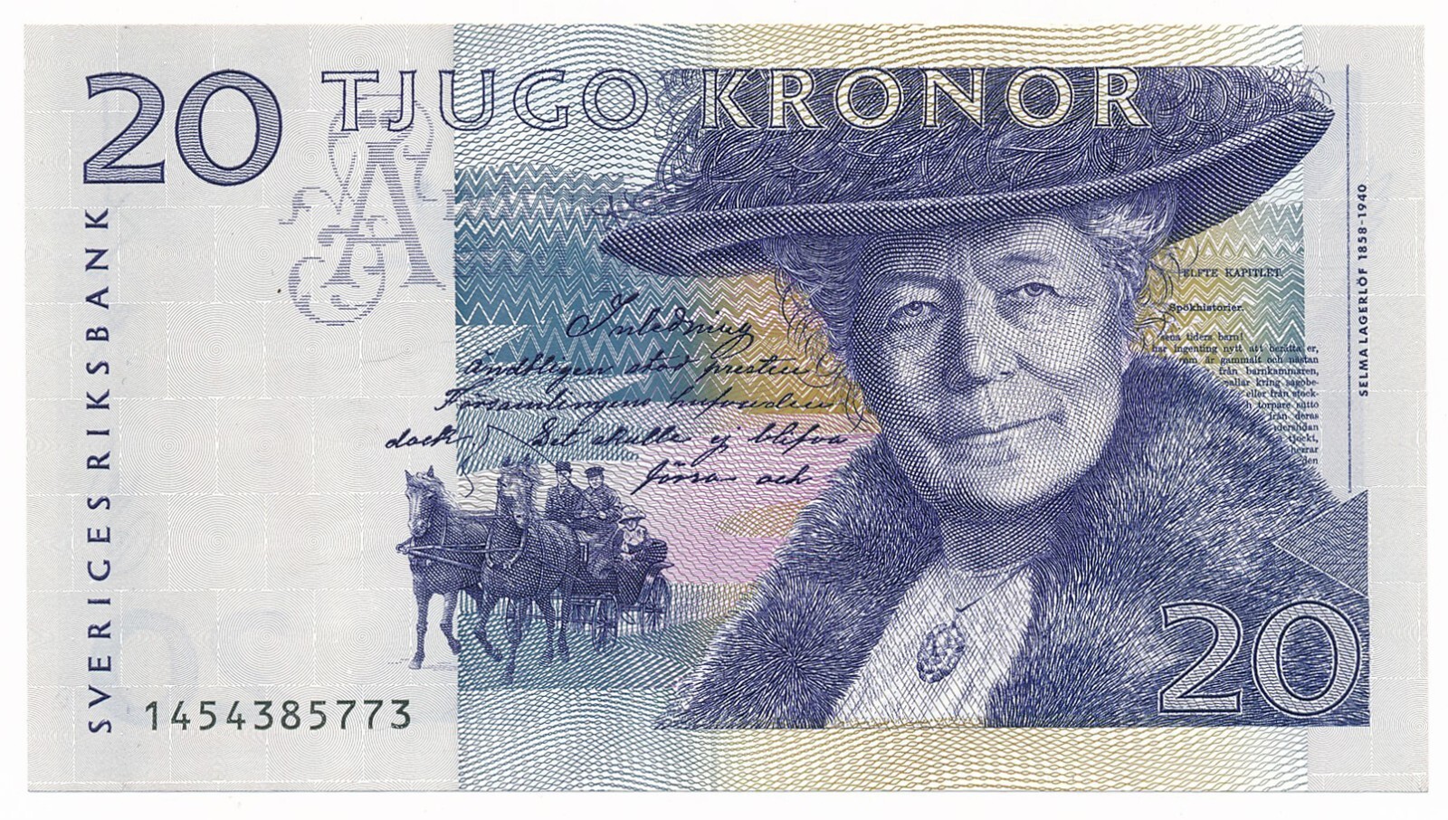 Sweden 20 Kronor 1991 P. 61/ 61a  Selma Lagerlöf  Unc Note