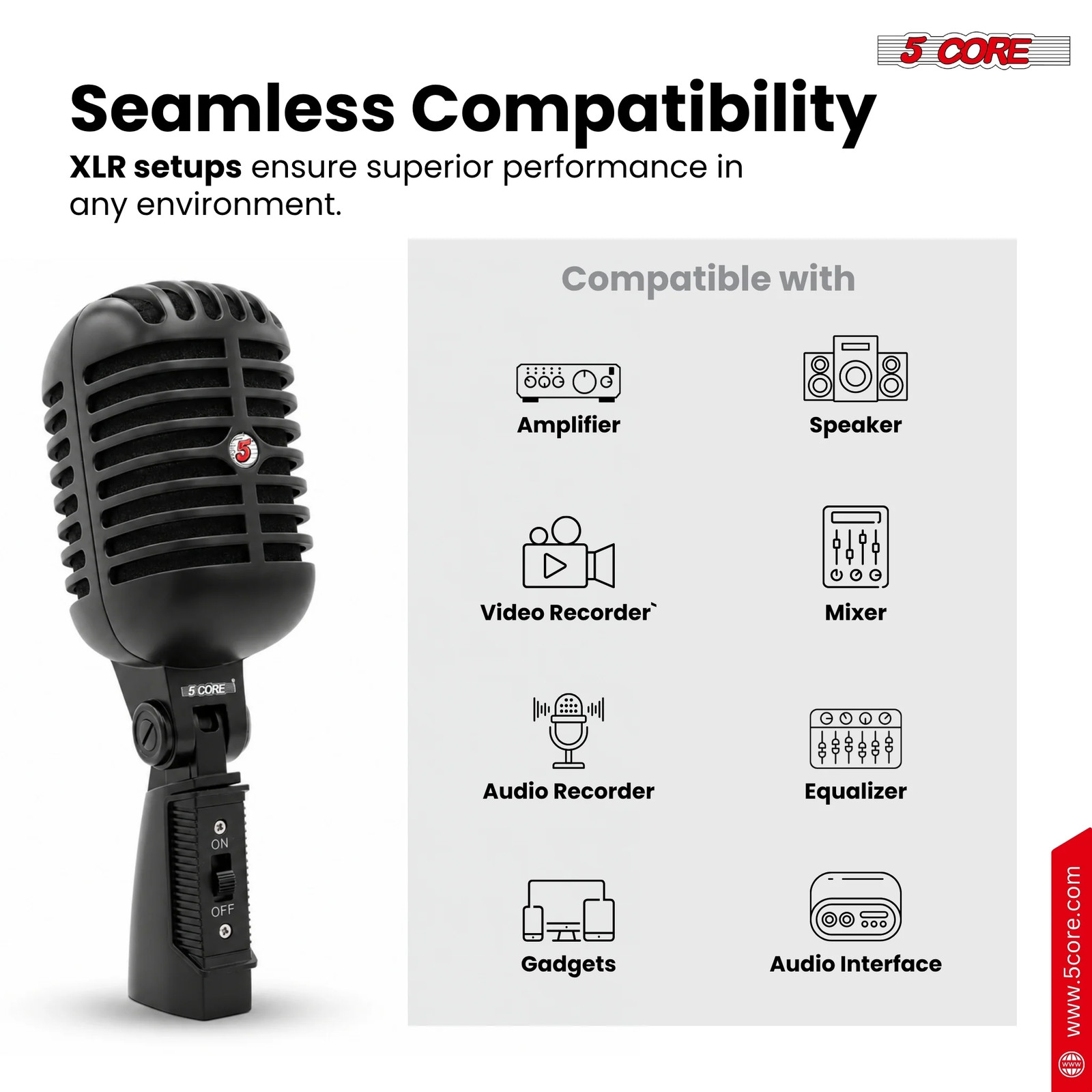 5 Core Retro Dynamic Vocal Iconic Microphone Vintage Classic Unidirectional Mic