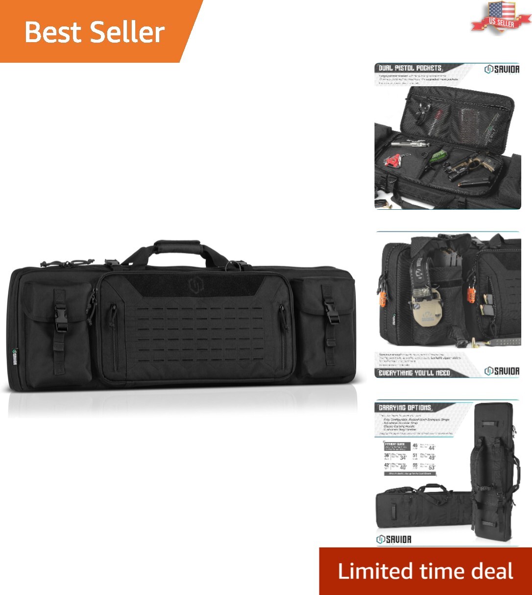 Urban Warfare Tactical Double Rifle Bag & Pistol Case - 42", Secure & Spacious
