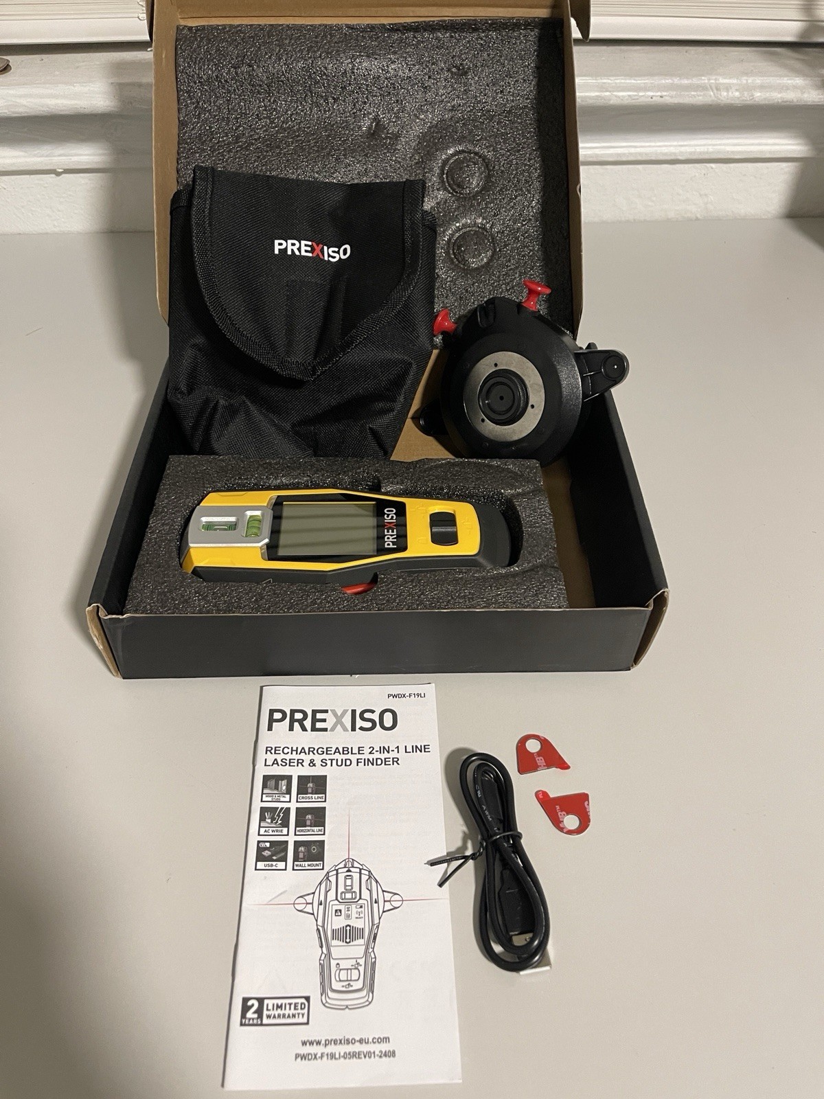 Prexiso 2-in-1 Stud Finder with Laser Level, Rechargeable Multi Surface - New!