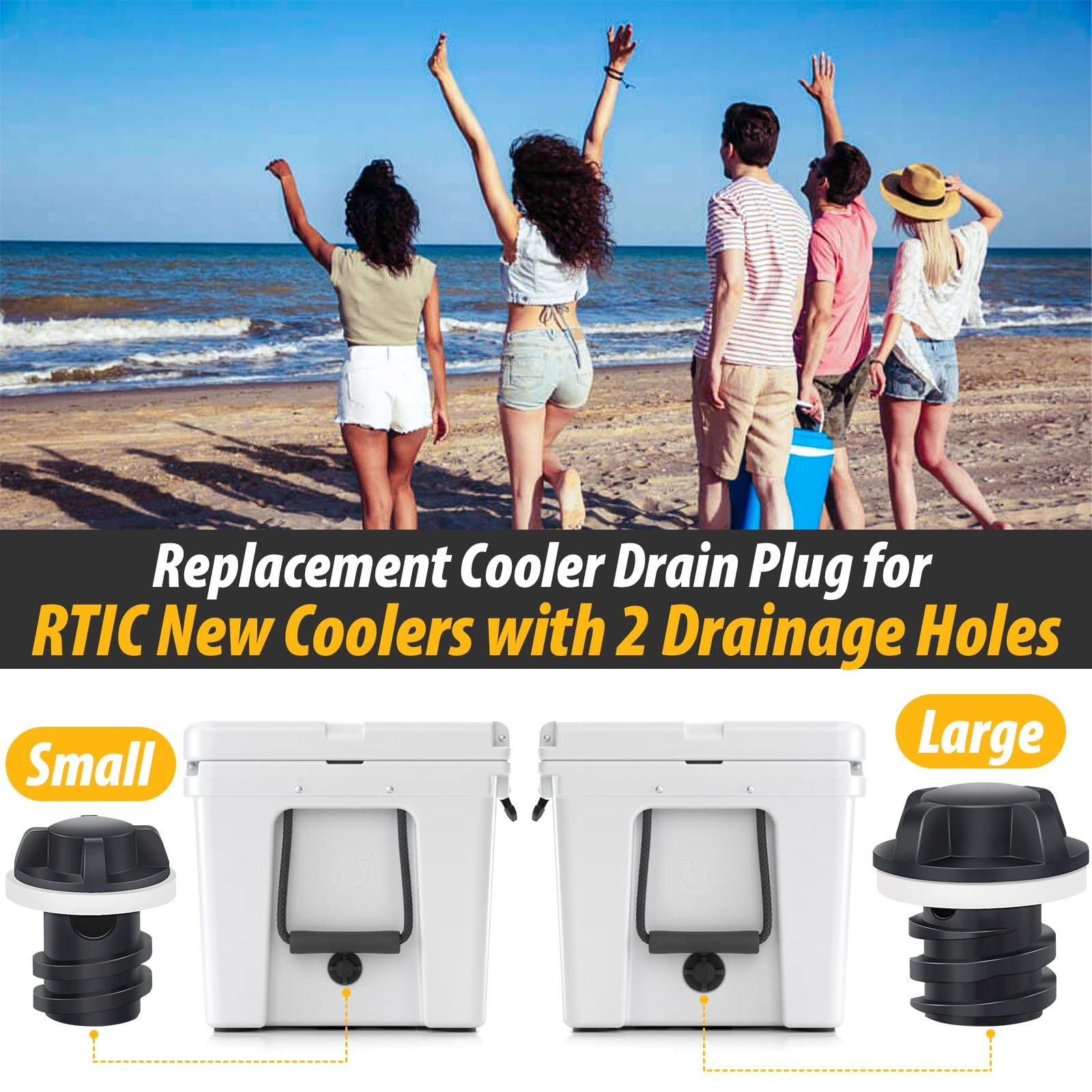Cooler Drain Plug for RTIC Coolers, 2 Pack Large & Small Replacement Plugs Co...