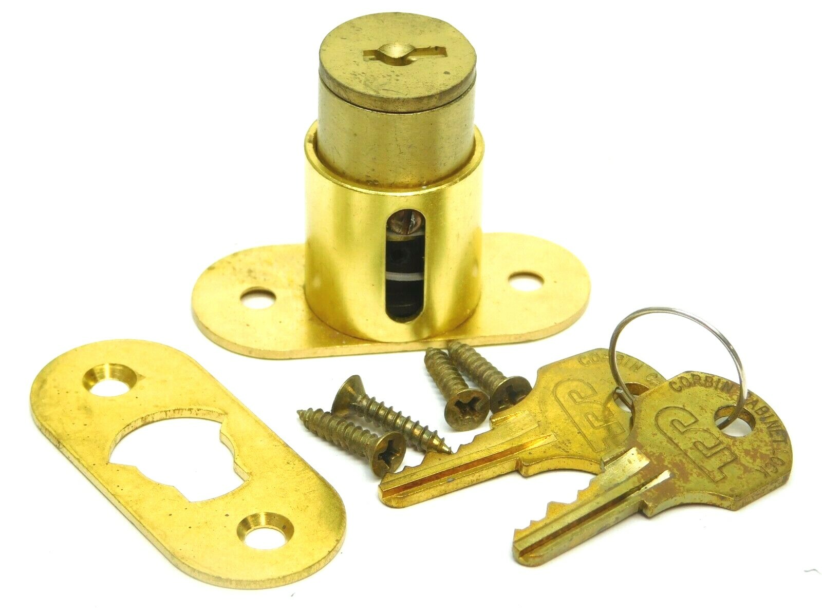 NEW! CCL Push & Turn Sliding Door Lock #02069 Showcase Display Brass Keyed ES