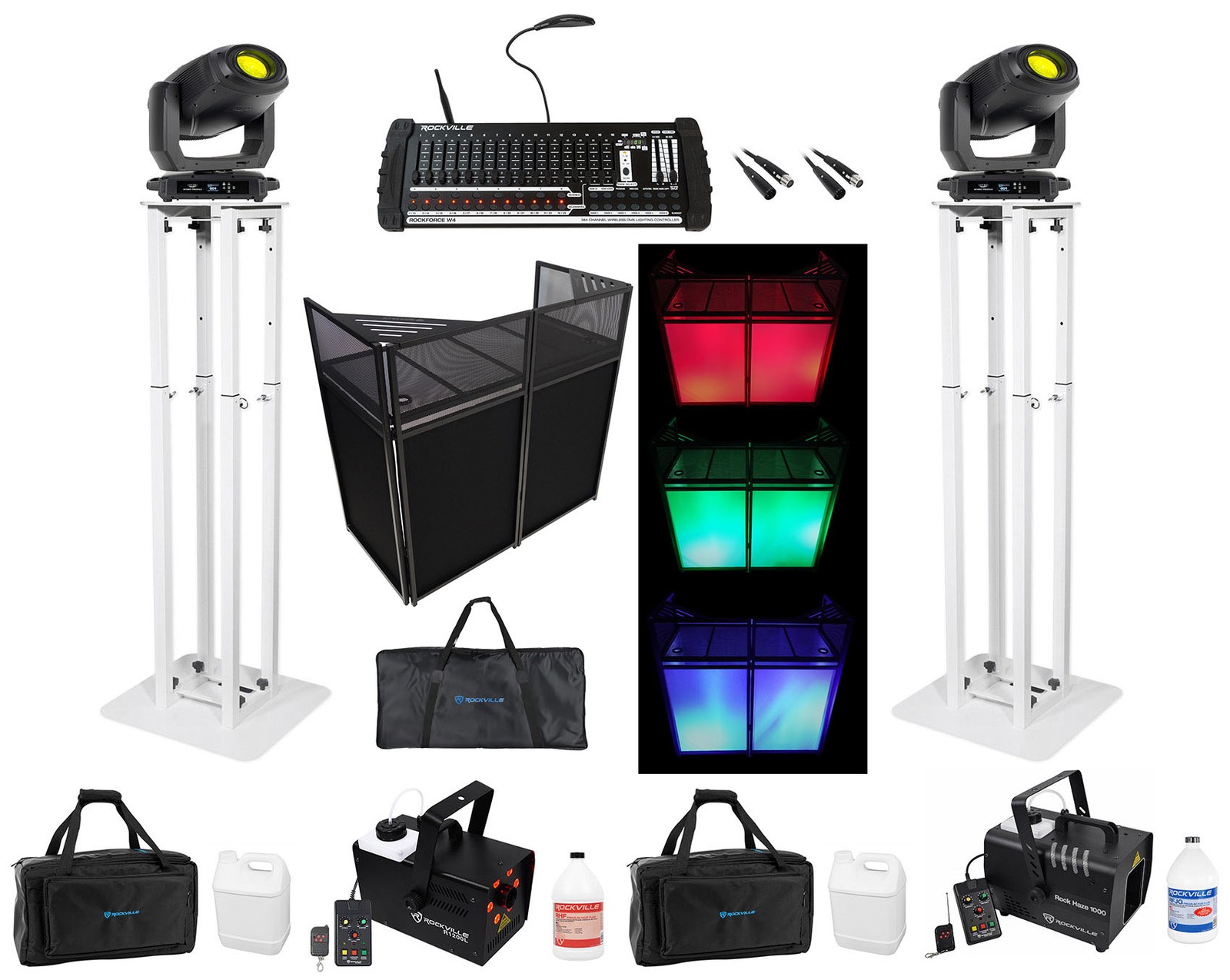 (2) American DJ Hydro Profile Wireless DMX Moving Head Spotlights+Control+Stands