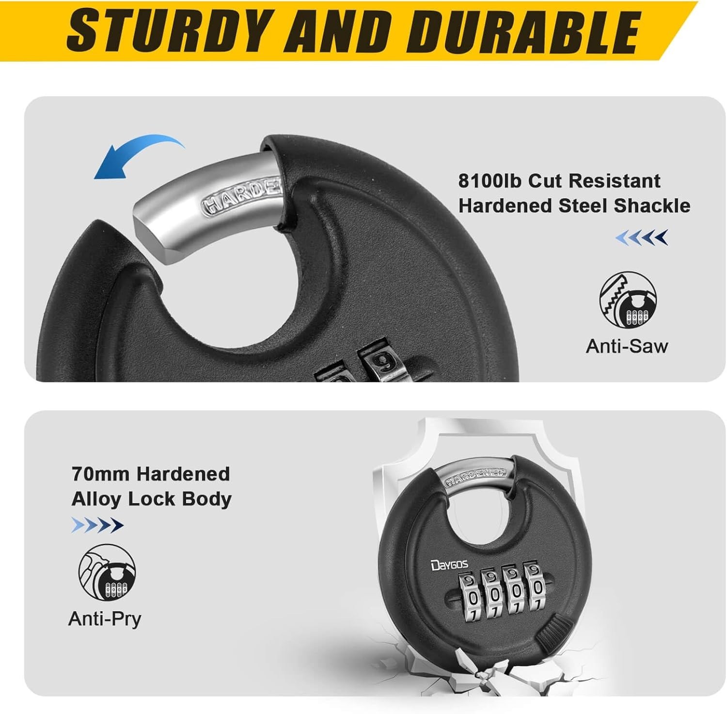 Combination Disc Padlocks for Outdoor - Heavy Duty 4 Digit Code Lock, Combo Disc