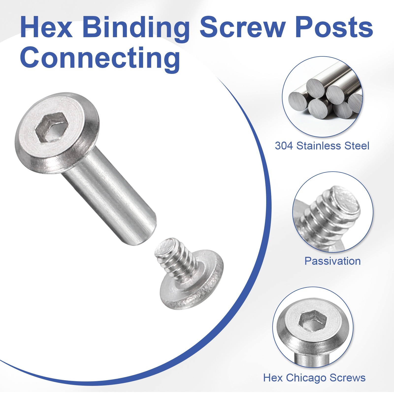 20Pcs M2x3mm Hex Chicago Screws 6mm Binding Posts Socket Cap Bolt Nut Silver