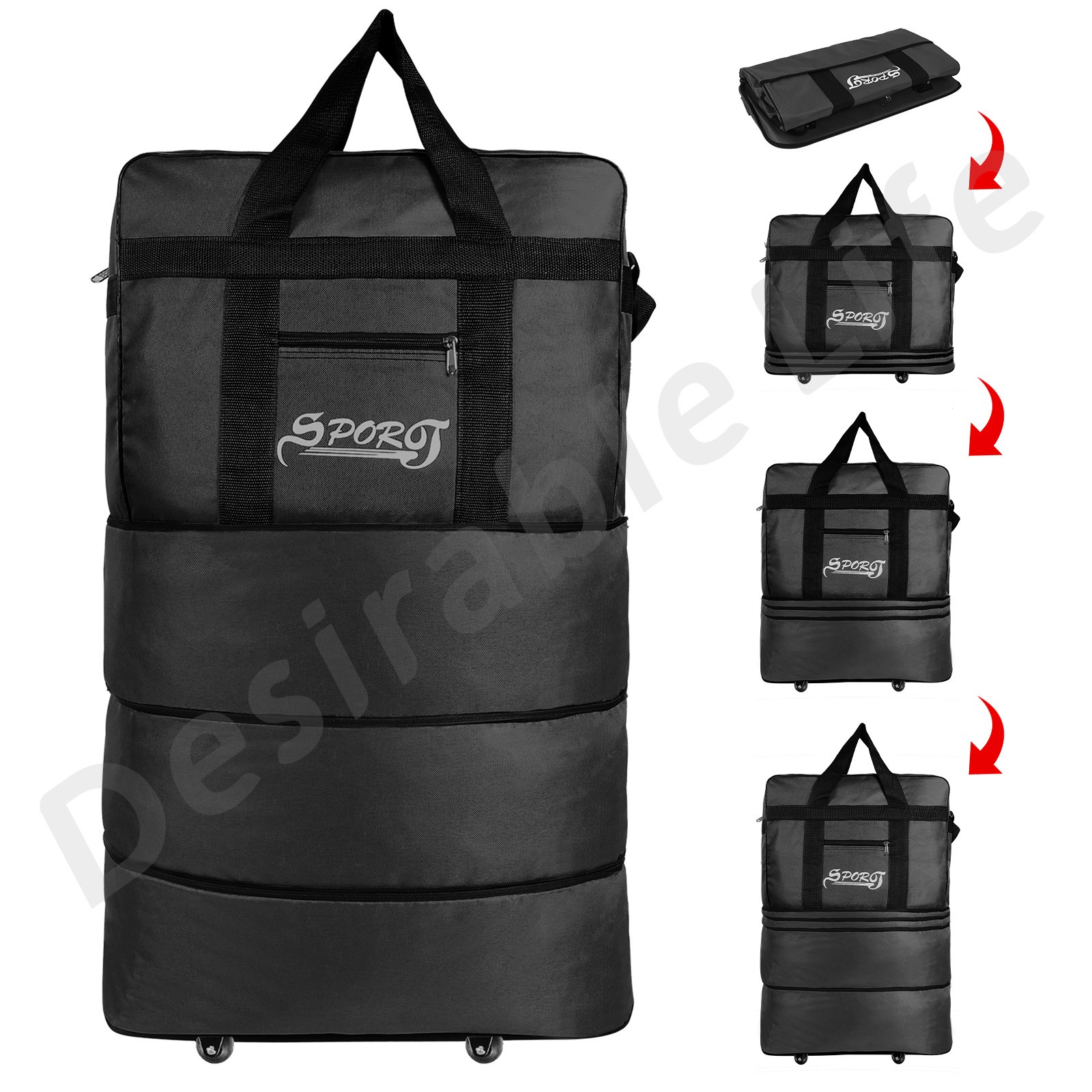 34/40" Expandable Rolling Duffle Bag 4/5-Layer Foldable Spinner Suitcase Luggage