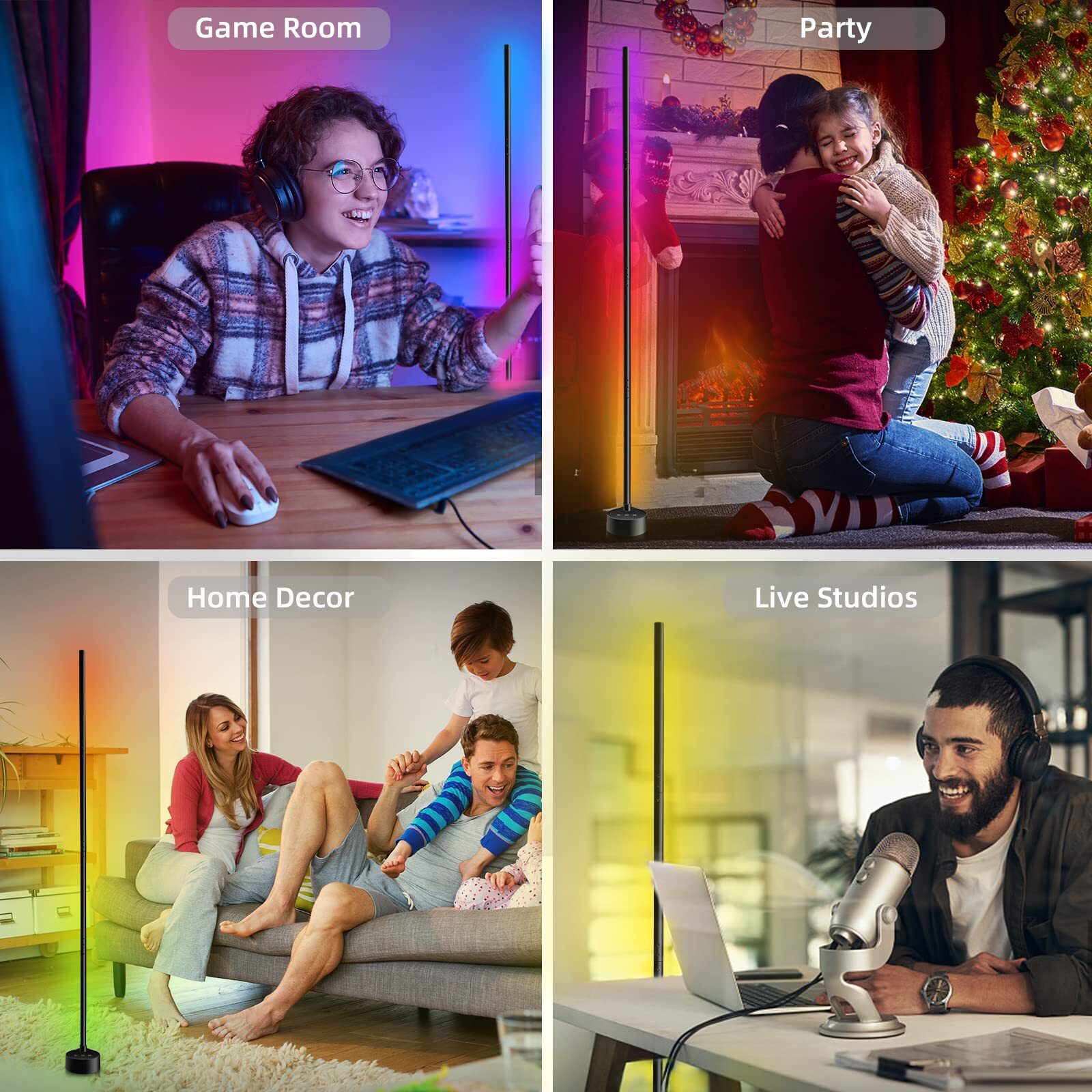 2× 47" Smart LED Floor Lamp RGB Remote & APP Control Music Sync Corner Lighting