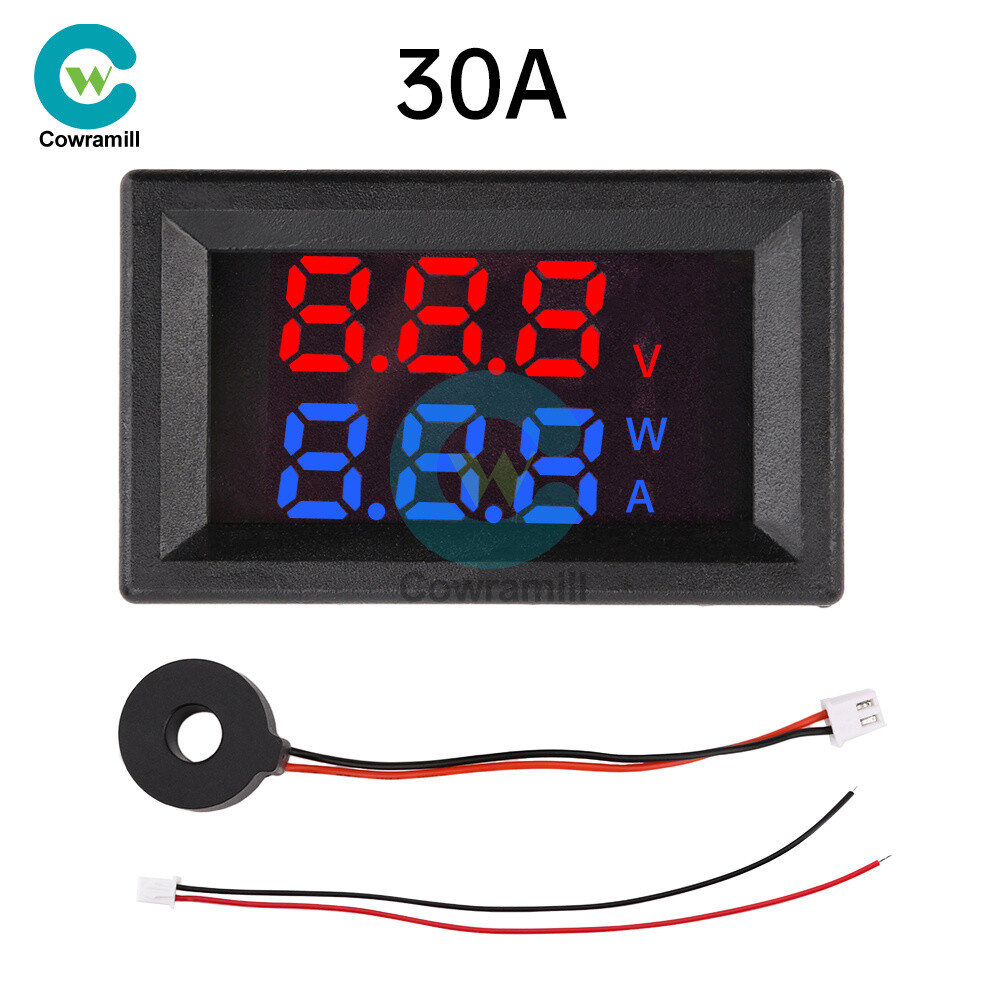 Dual Digital AC Voltage Current Power Meter Voltmeter Ammeter Red Blue 10A/30A