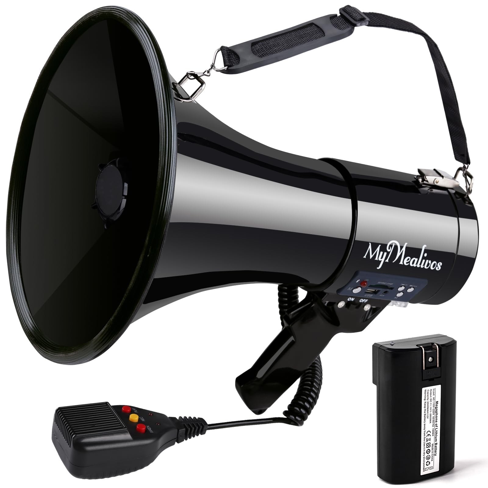 MyMealivos Megaphone with Siren Bullhorn 50 Watt Bullhorn Speaker with Detach...