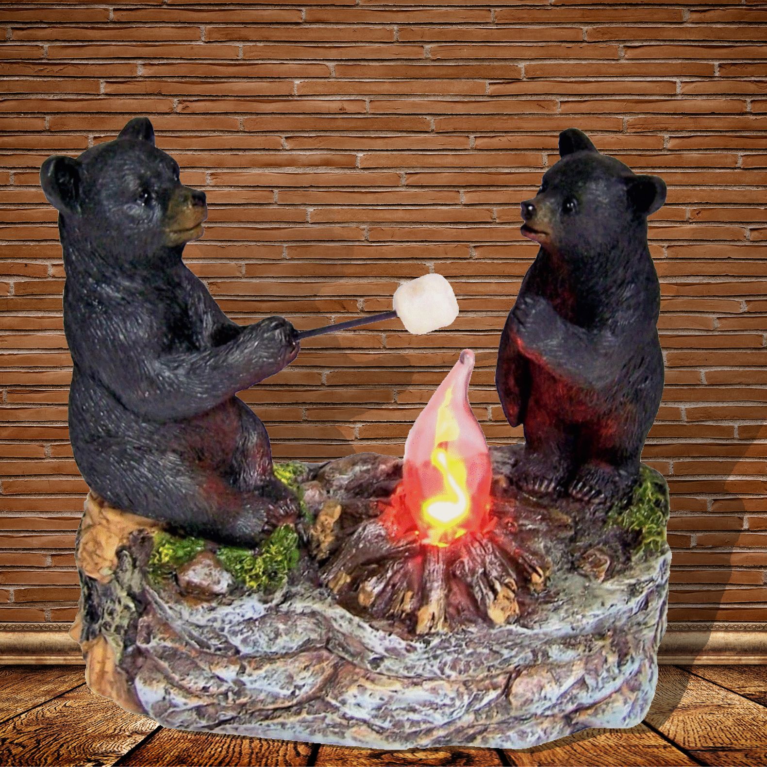 Black Bear Campfire Table Top Bedside Night Light NightStand Lamp Home Decor