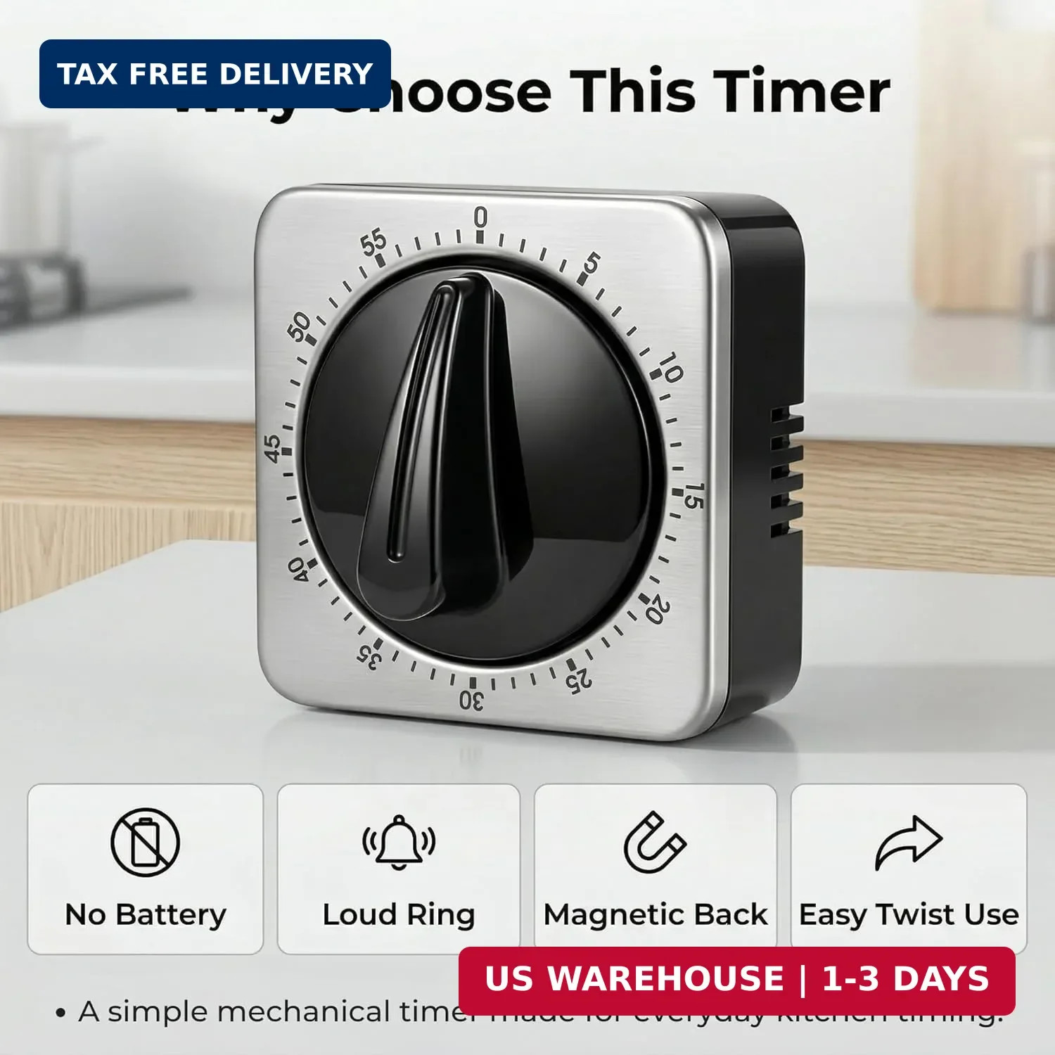 Kitchen Timers for Cooking, Mechanical Wind Up Timer with Loud Ring, Magn