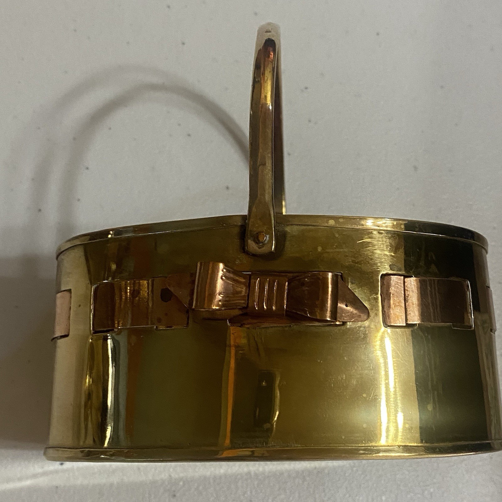 Brass Basket with Handle With Woven Design Bow