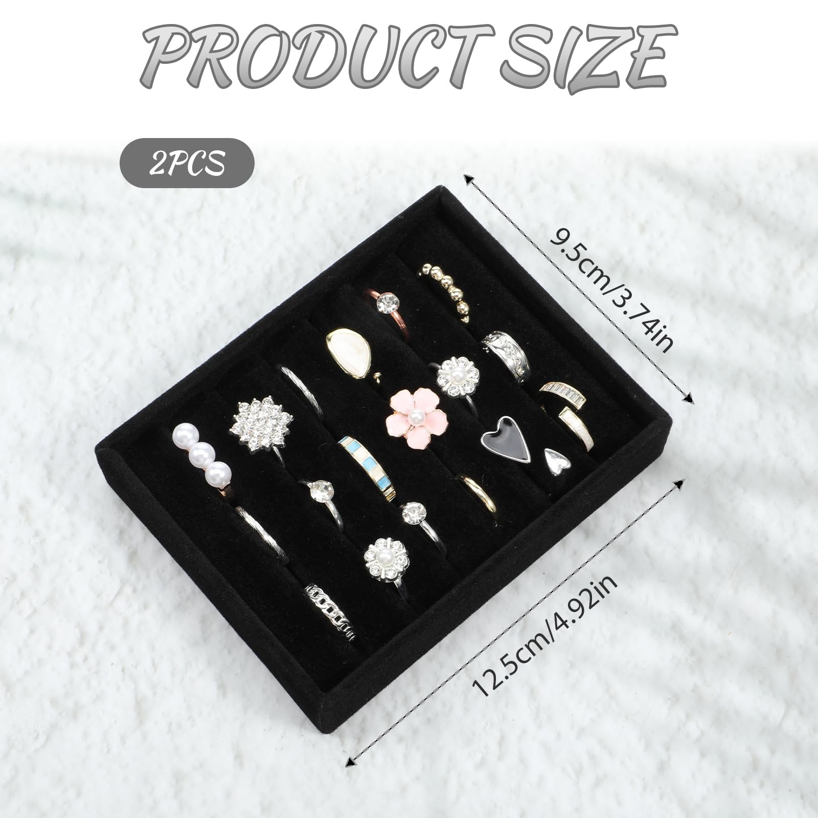 Xyembu 2 PCS Black Velvet Stackable Ring Organizer Tray, Earrings