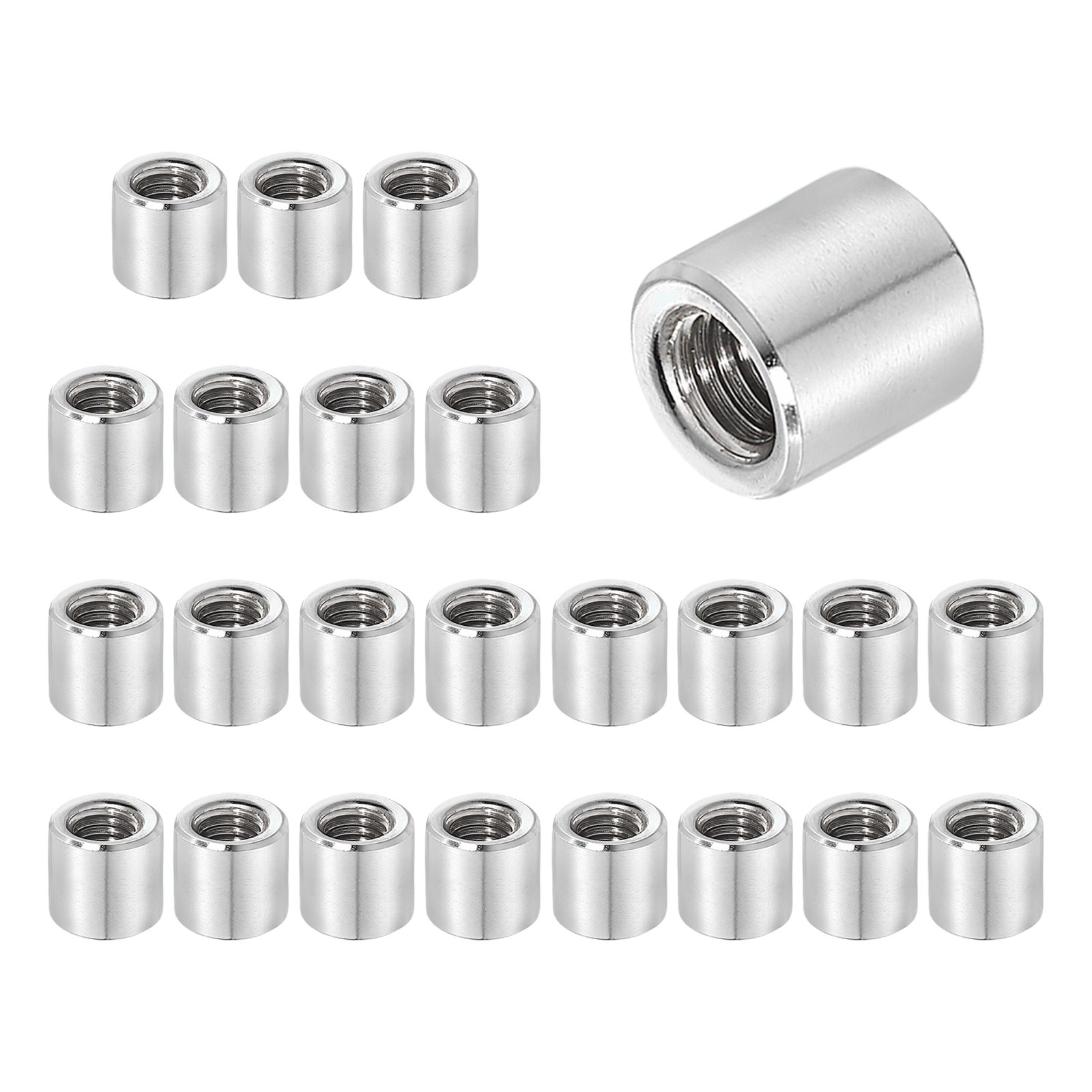 24Pcs 304 Stainless Steel M6x1.0mm Round Coupling Nuts, 0.39x0.31"(ODxH)
