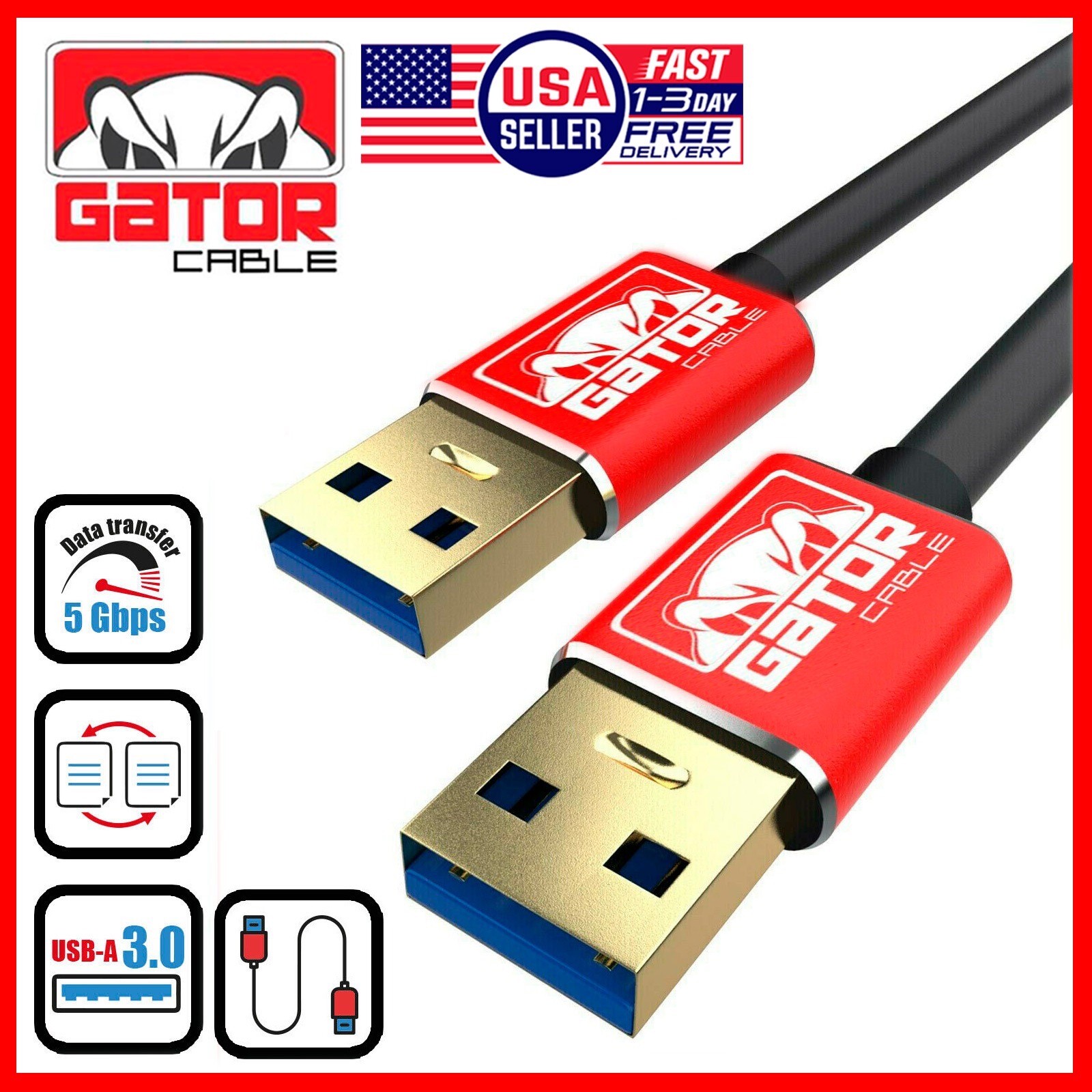 USB A to USB A 3.0 Cable Male to Male SuperSpeed Data Cord for PC Laptop