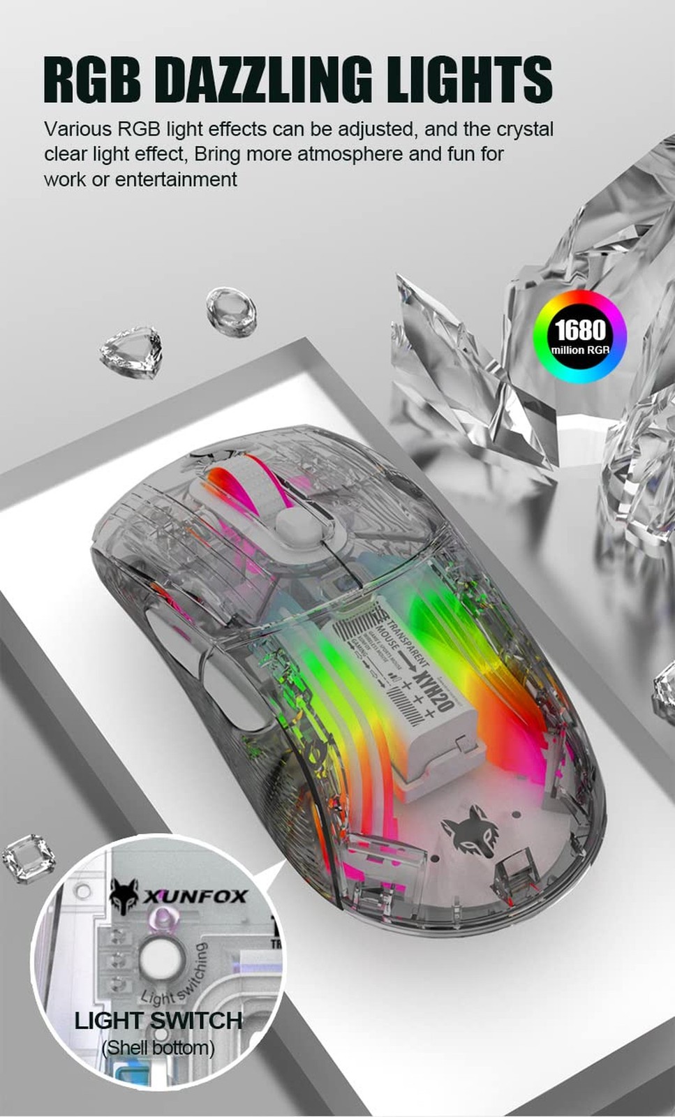 Bluetooth Wireless Mouse, Transparent RGB Mechanical Dual Mode Gaming Mouse, ...
