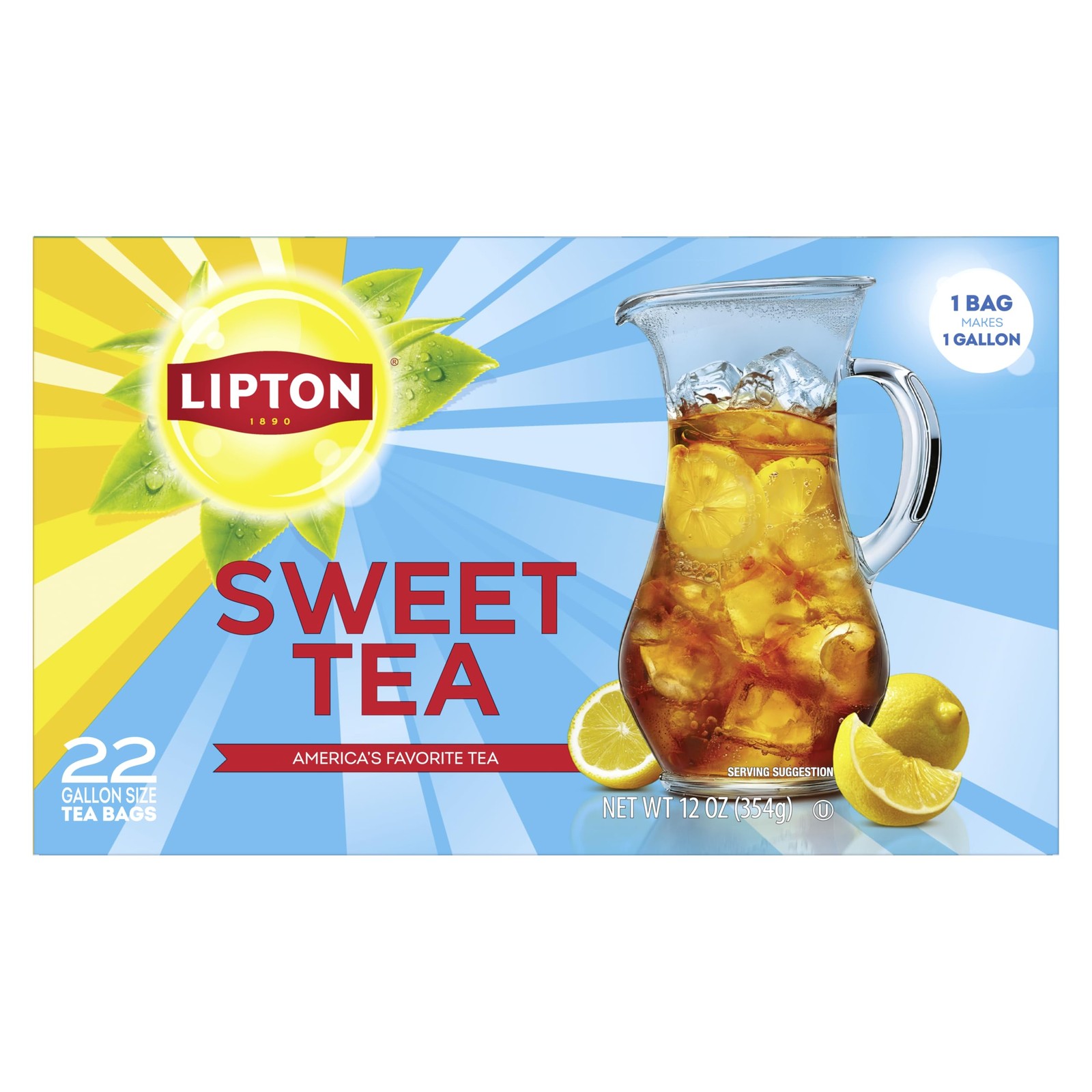 Lipton Southern Sweet Black Tea Bags Gallon Size 22-Count Zero 22