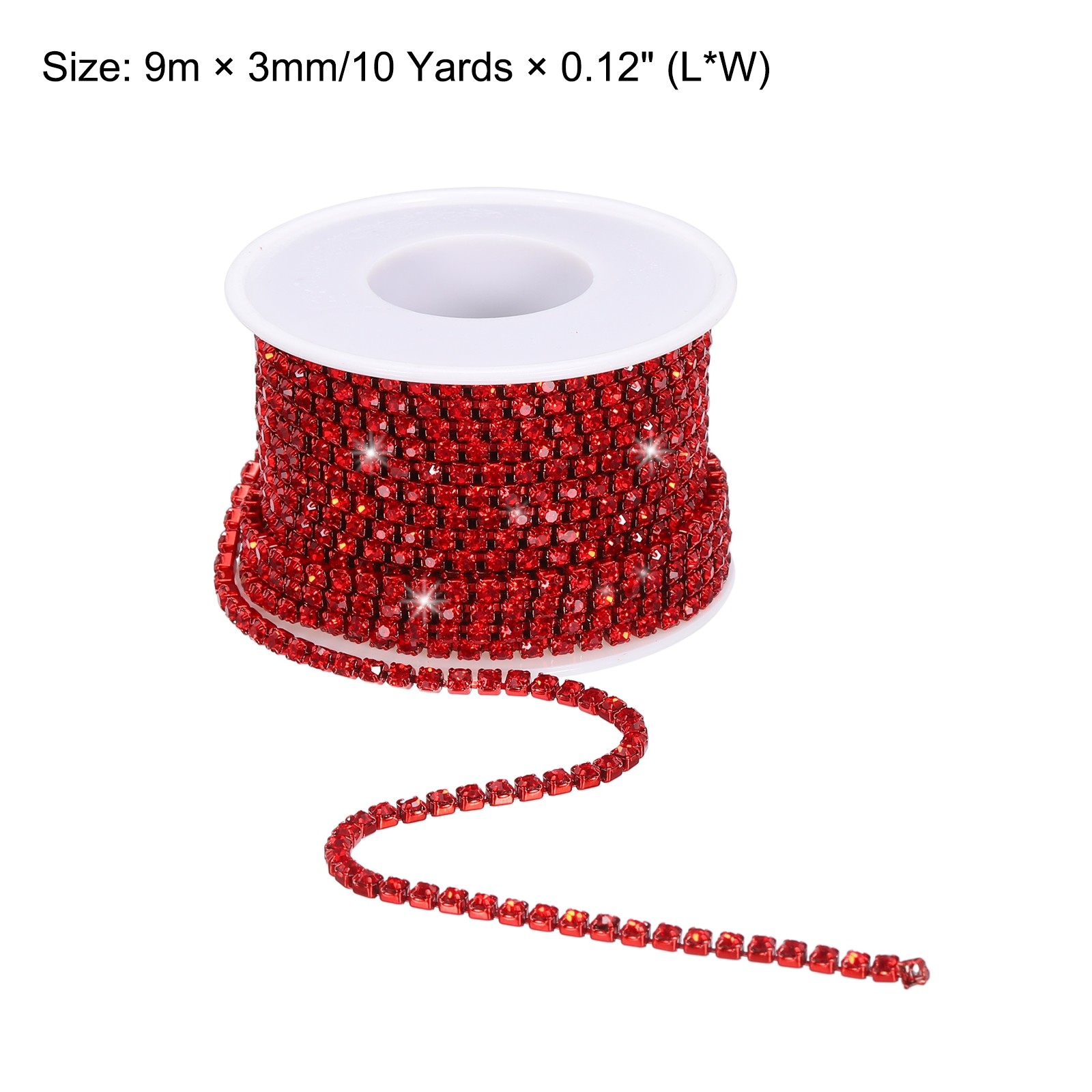 10 Yard 3mm Crystal Rhinestone Chain Trim Red Gems Red Base
