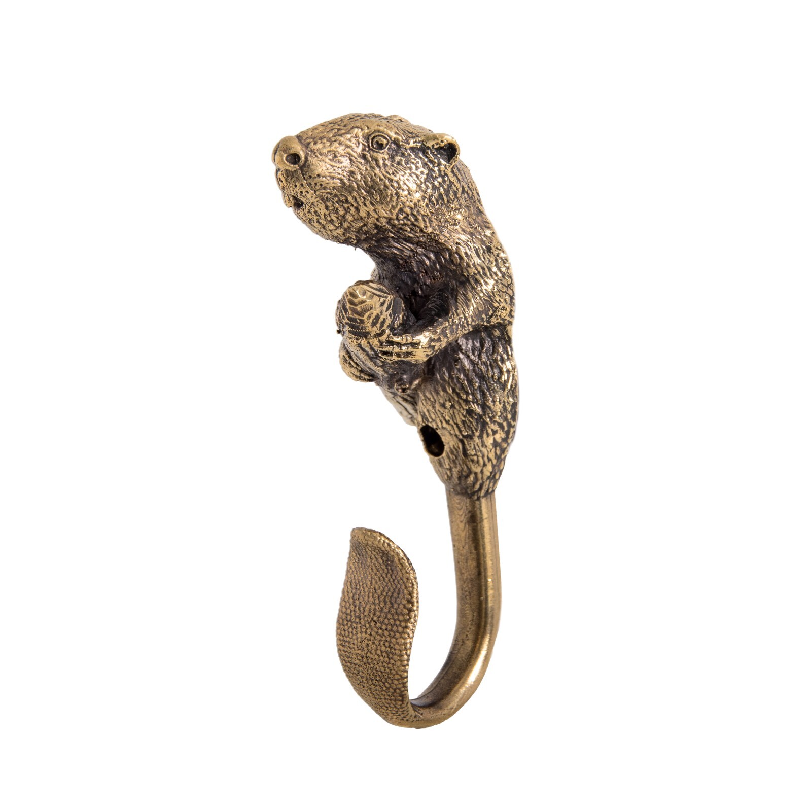 Brass beaver-shaped wall hook, sturdy decorative hook. Wall hooks unique