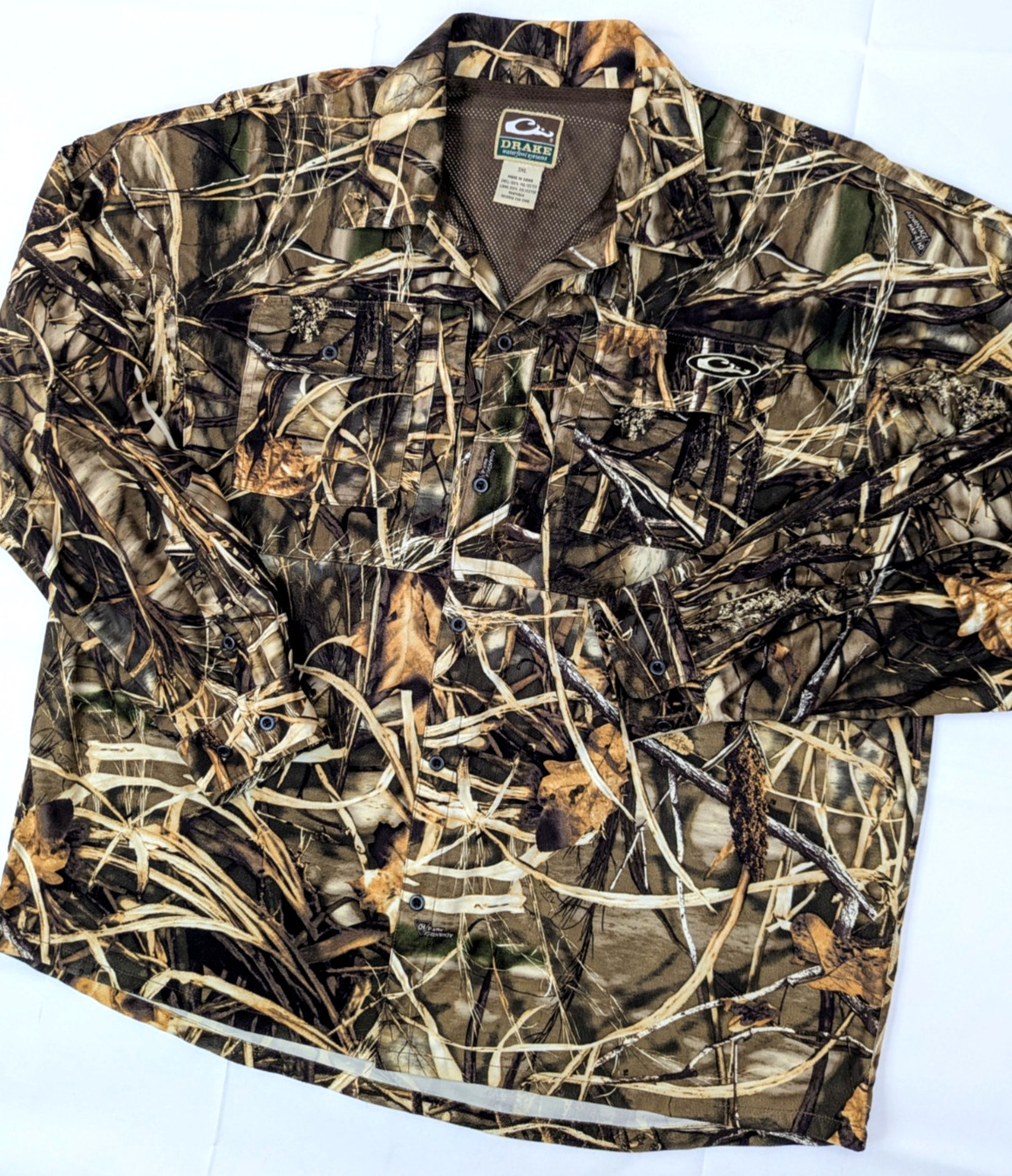 Drake Waterfowl Advantage Max-4 HD Camo Button Down Shirt, Men 3XL, Hunting Duck