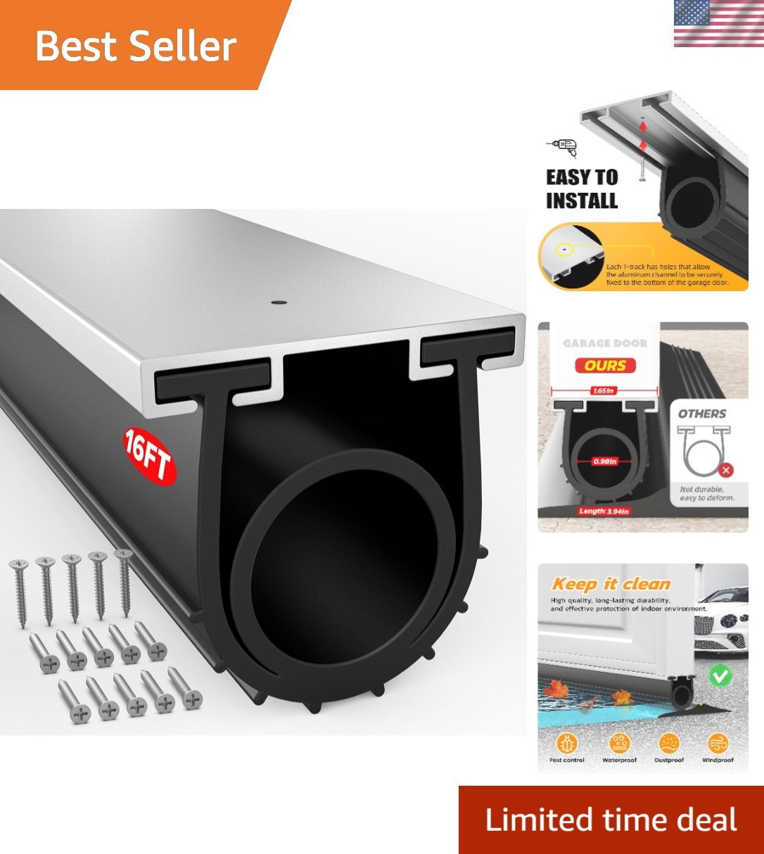 All-Weather 16FT Garage Door Seal & Track Kit - Rustproof & Reliable Performance