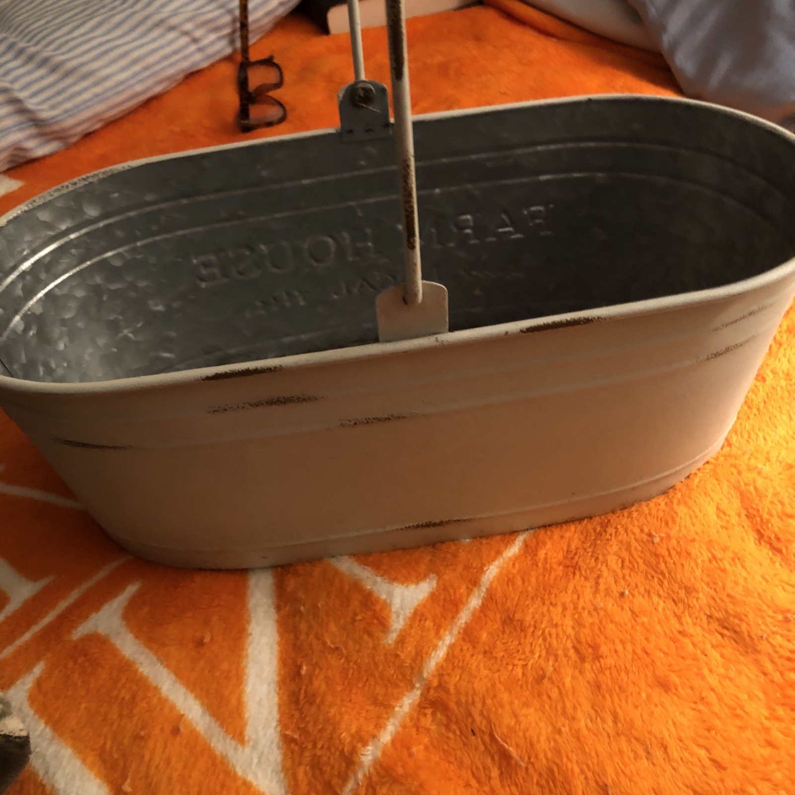 White Oval Bucket for Artificial Floral with Handle Storage Container Home Decor