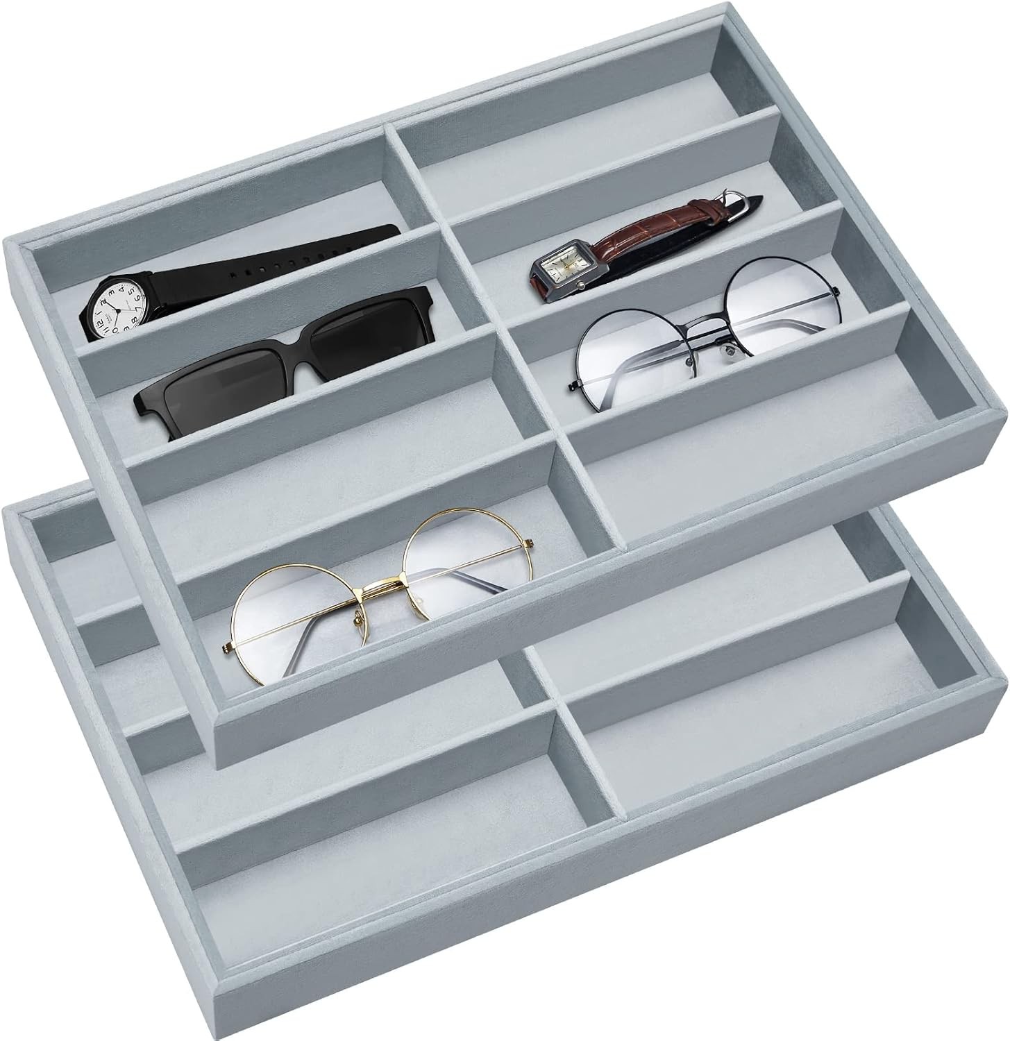 Amylove 2 Pcs Sunglass Organizer Trays Glasses Stackable Jewelry Trays Sunglass