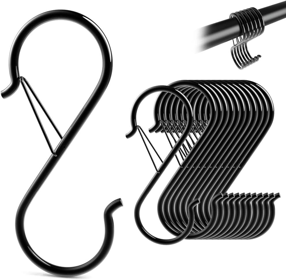 12pcs Hanging S Hooks with Safety Buckle, 9cm Stainless Steel Anti-Drop
