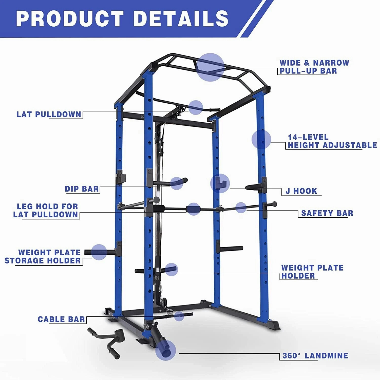 Multi functional Power Cage,Home Adjustable Pullup Squat Rack 1000Lbs Capacity