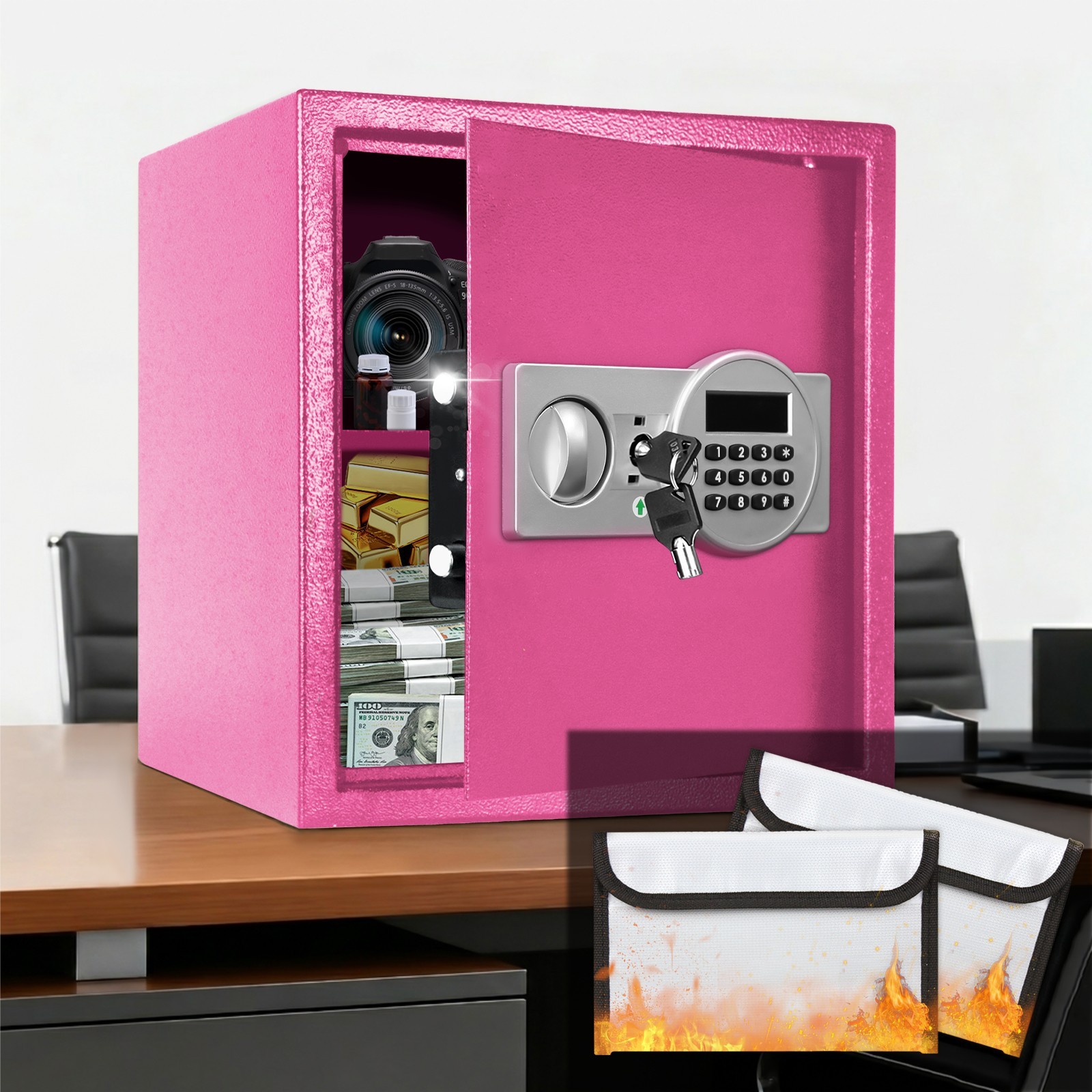 1.5 CuFt Electronic Security Storage Box Household Office Cash Valuables w/bags