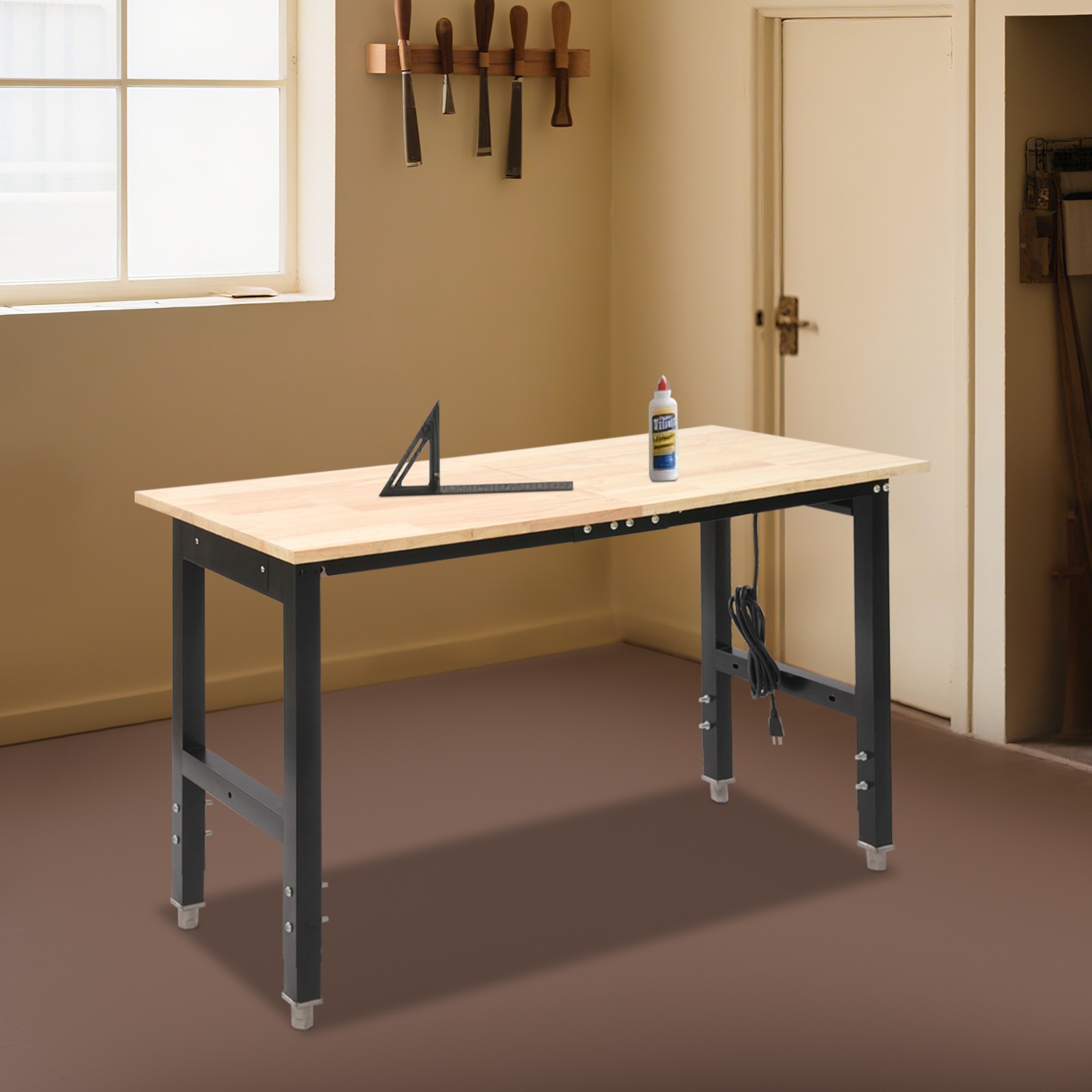 48x20in Heavy-Duty Work Table Adjustable Workbench with Power Outlets 2000lbs