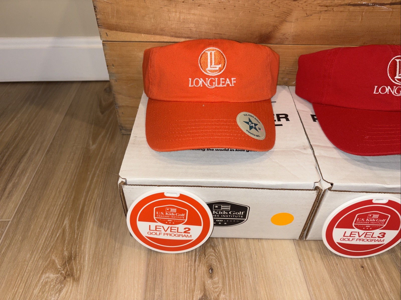 Set of Four Long Leaf Us Kids Golf Hats Never Worn Includes Bag Tags