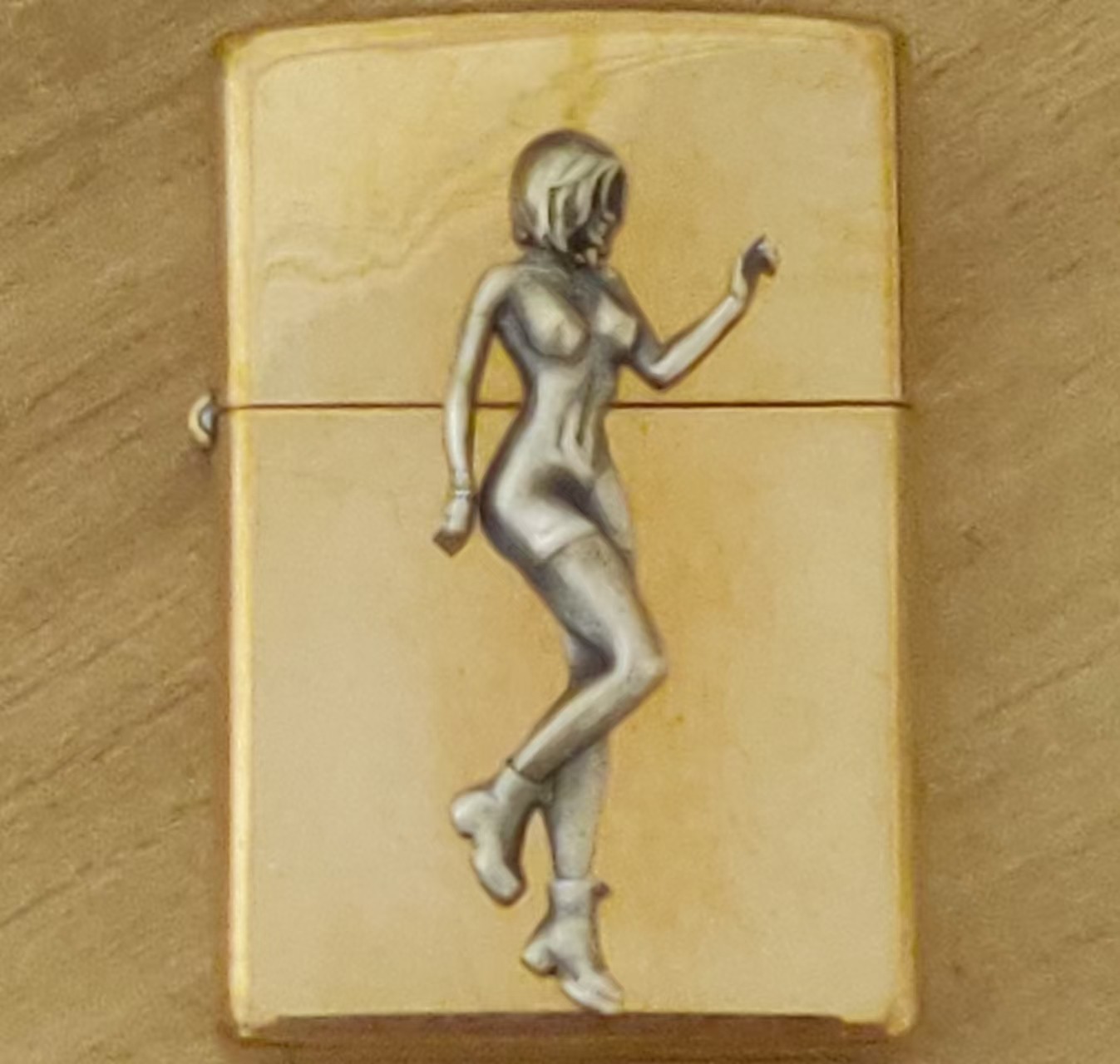 1 piece Lighter accessories Brass Sexy short haired girl Statue DIY sticker