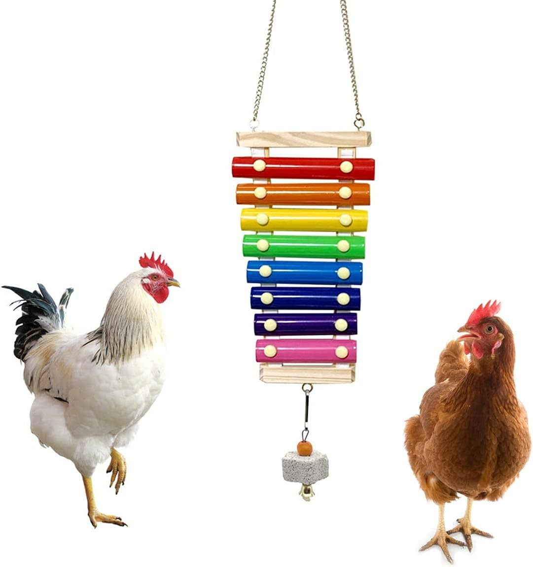 Chicken Xylophone Toy for Hens Suspensible Wood Xylophone Toy with 8 Metal Keys